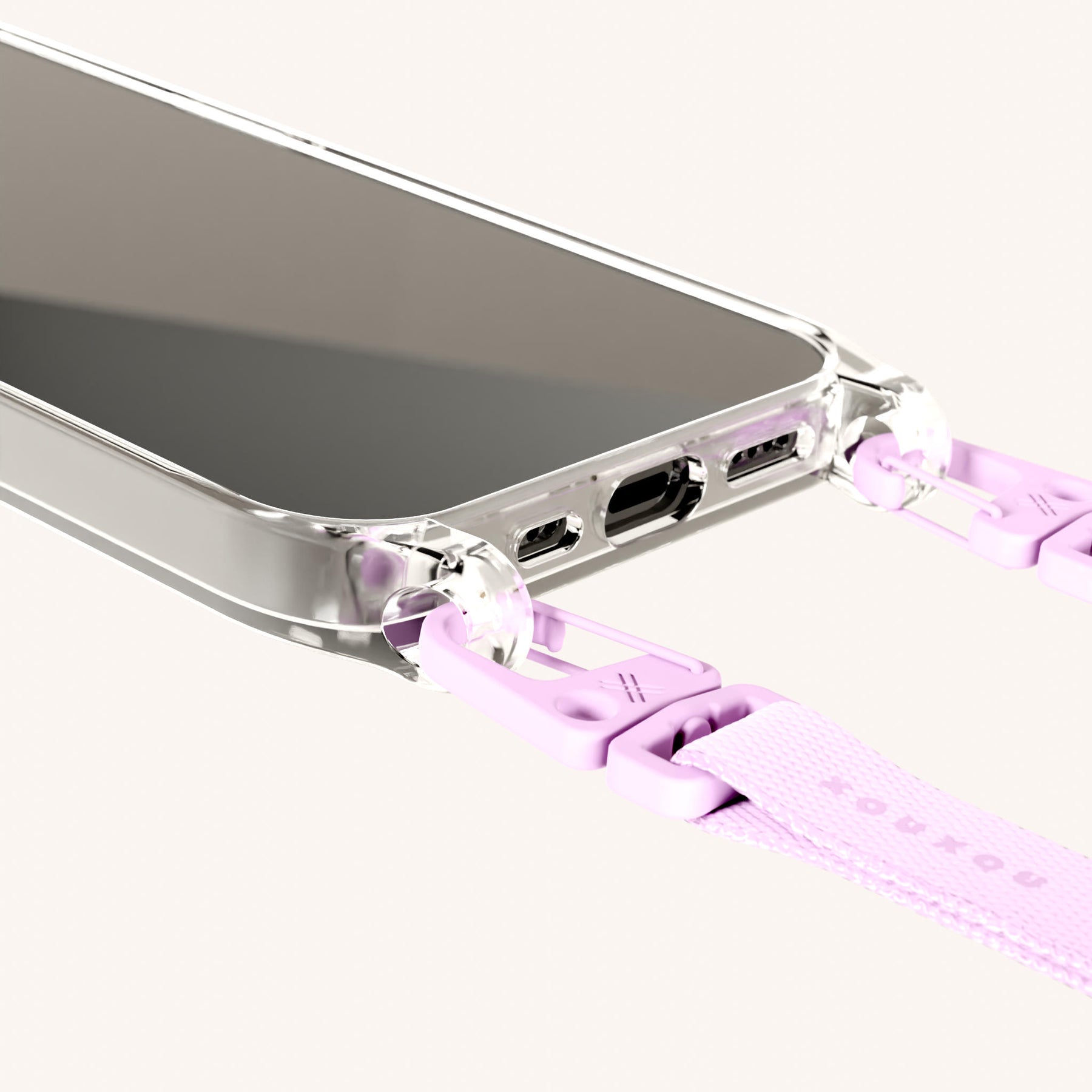 Phone Necklace with Slim Lanyard in Clear + Rosato