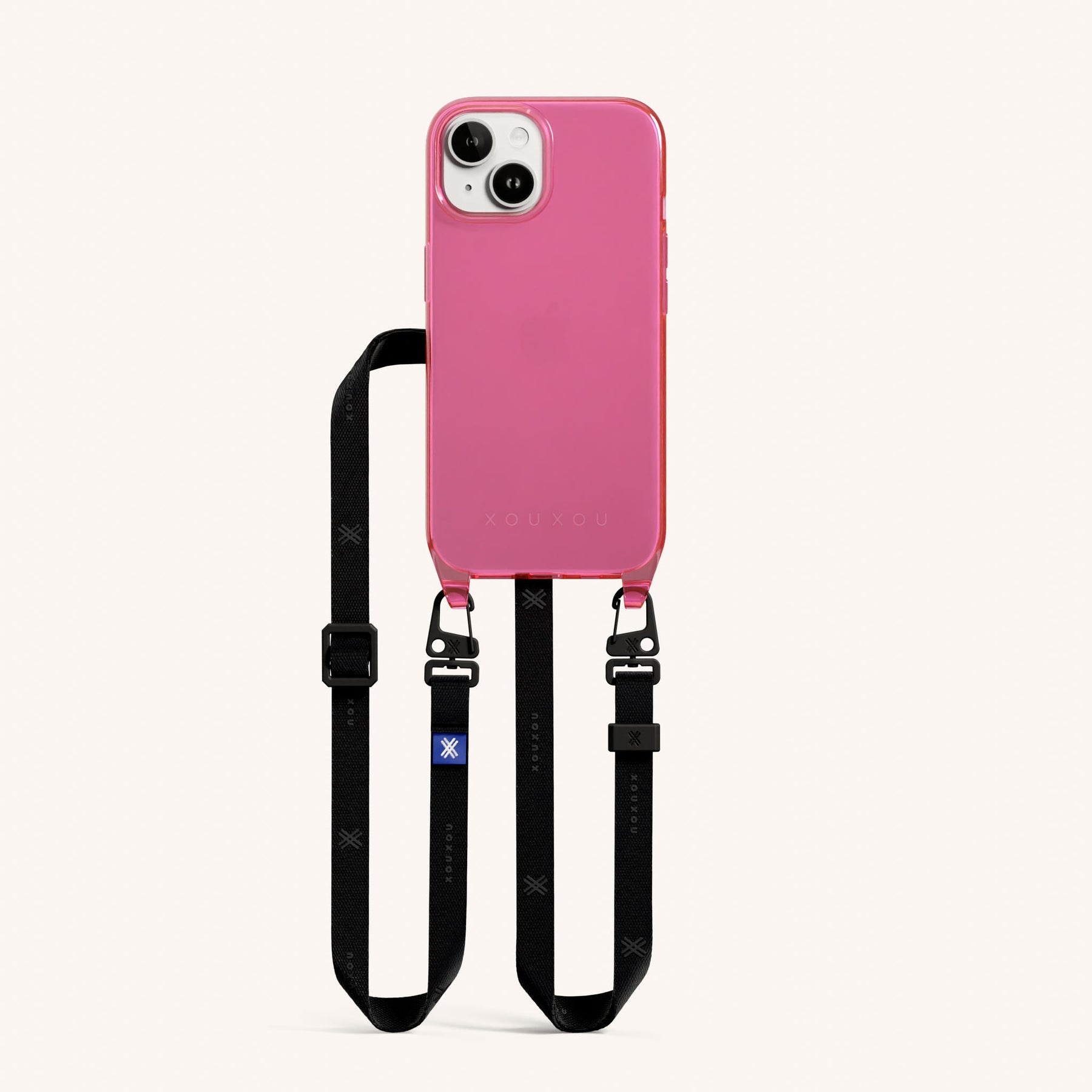 Phone Necklace with Slim Lanyard in Cyber Pink Clear + Black