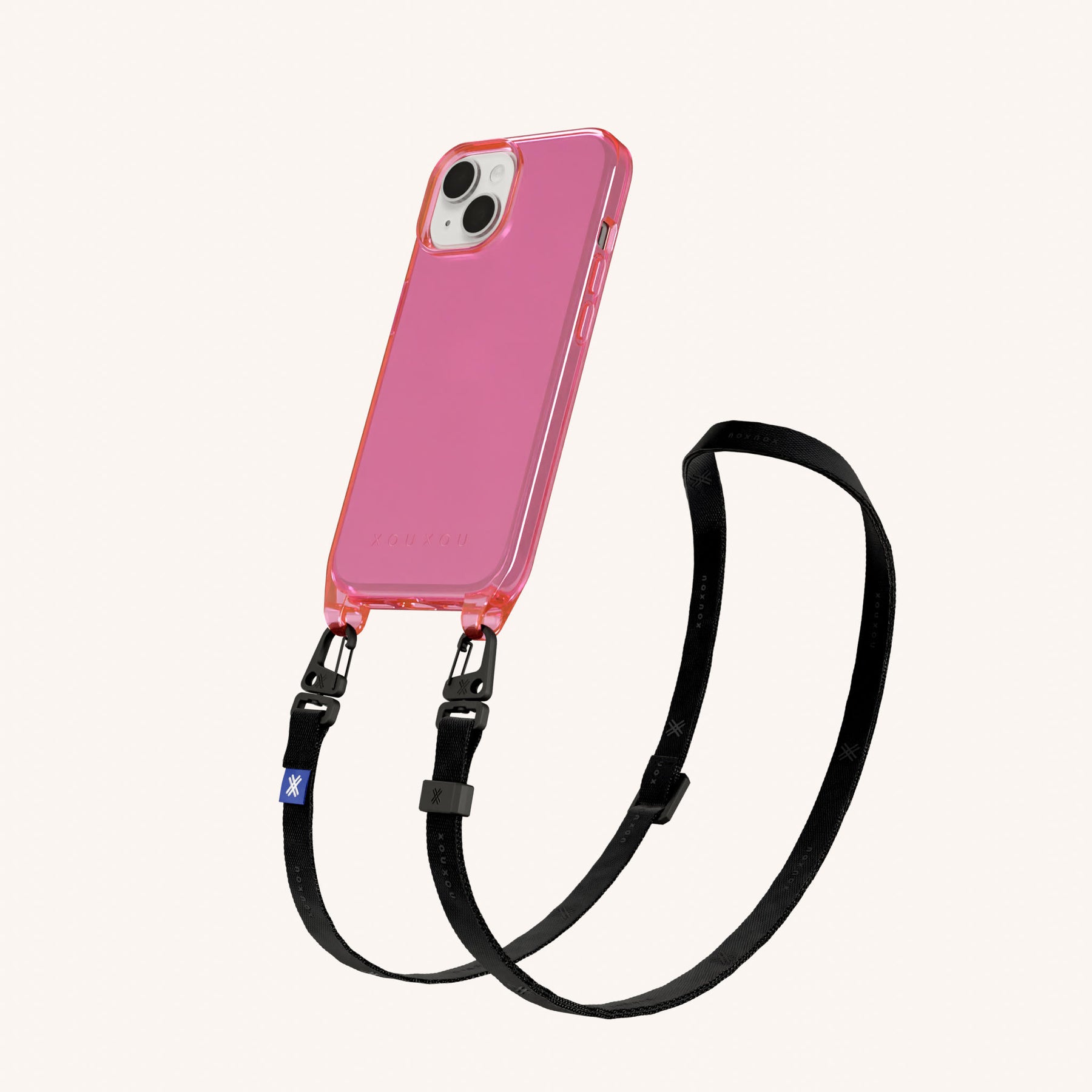 Phone Necklace with Slim Lanyard in Cyber Pink Clear + Black