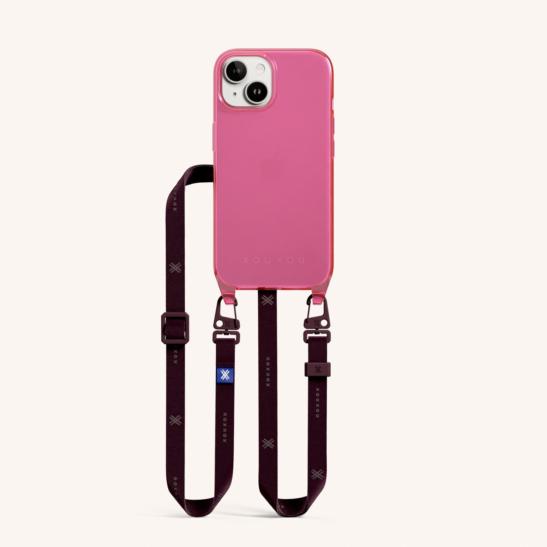 Phone Necklace with Slim Lanyard in Cyber Pink Clear + Burgundy