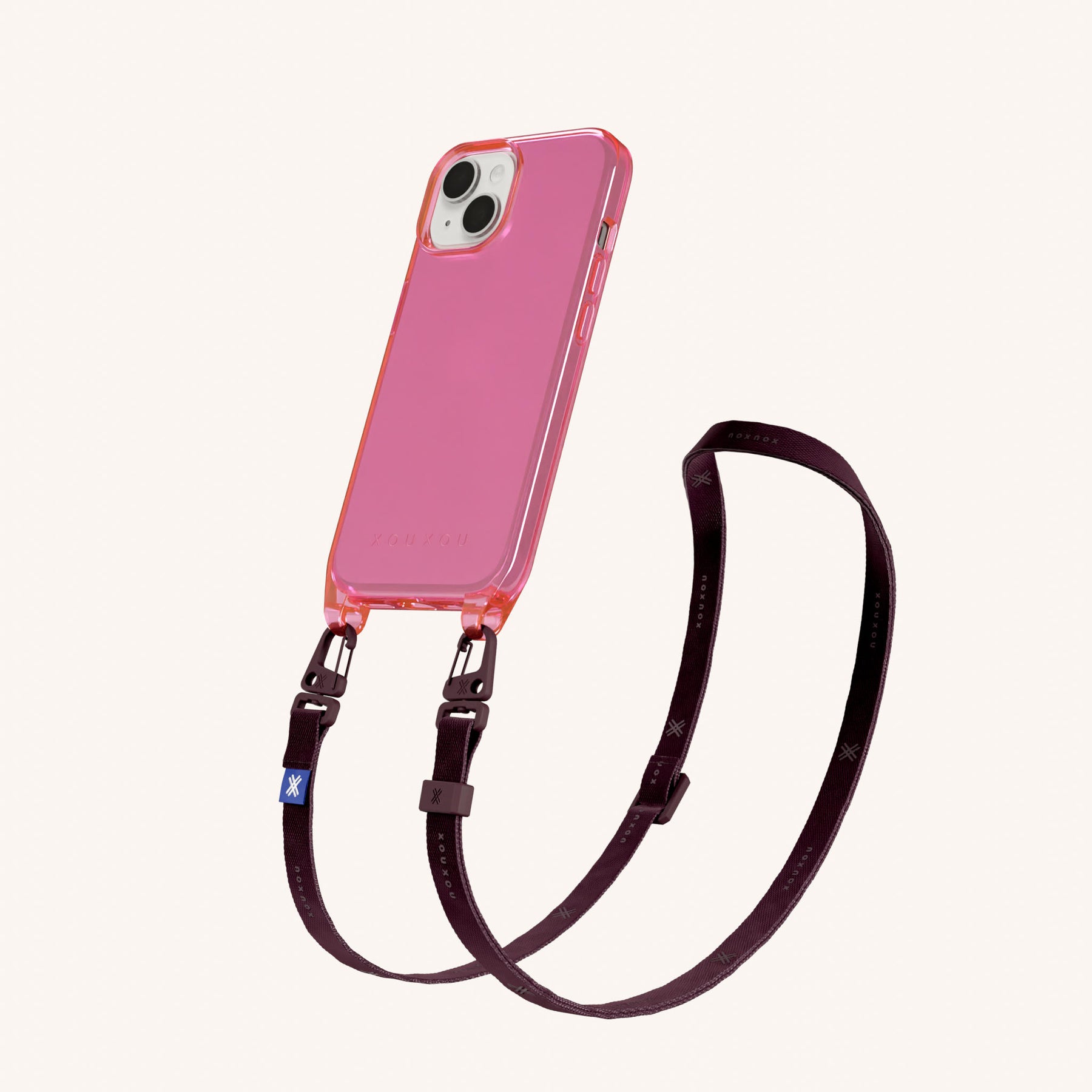 Phone Necklace with Slim Lanyard in Cyber Pink Clear + Burgundy