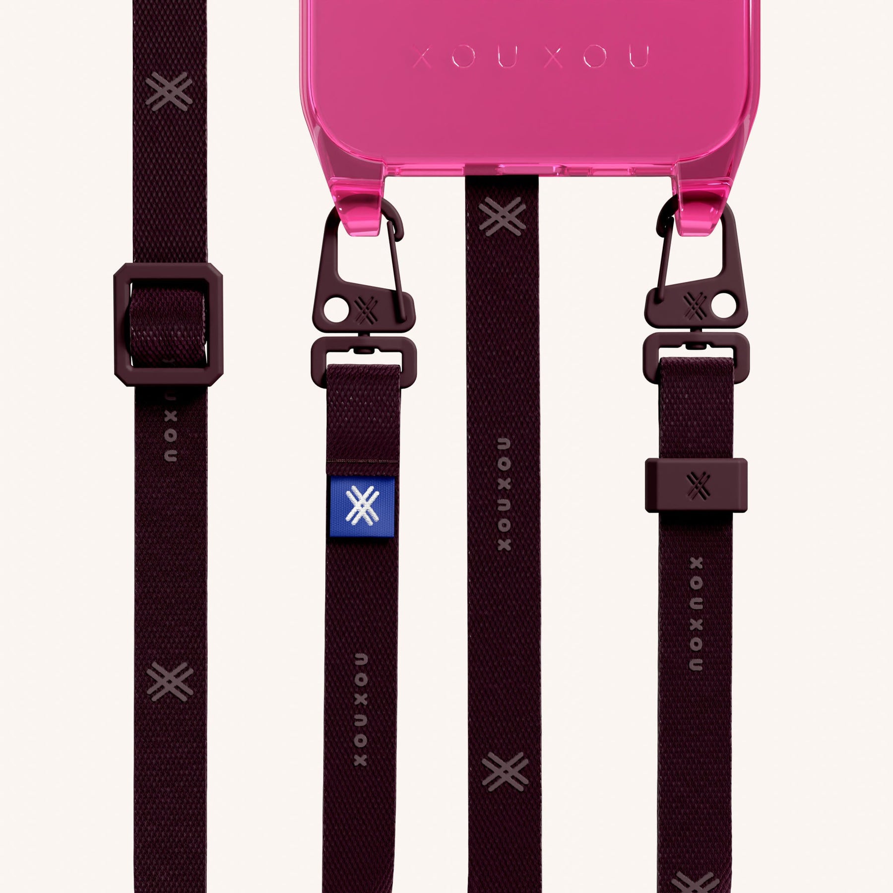 Phone Necklace with Slim Lanyard in Cyber Pink Clear + Burgundy