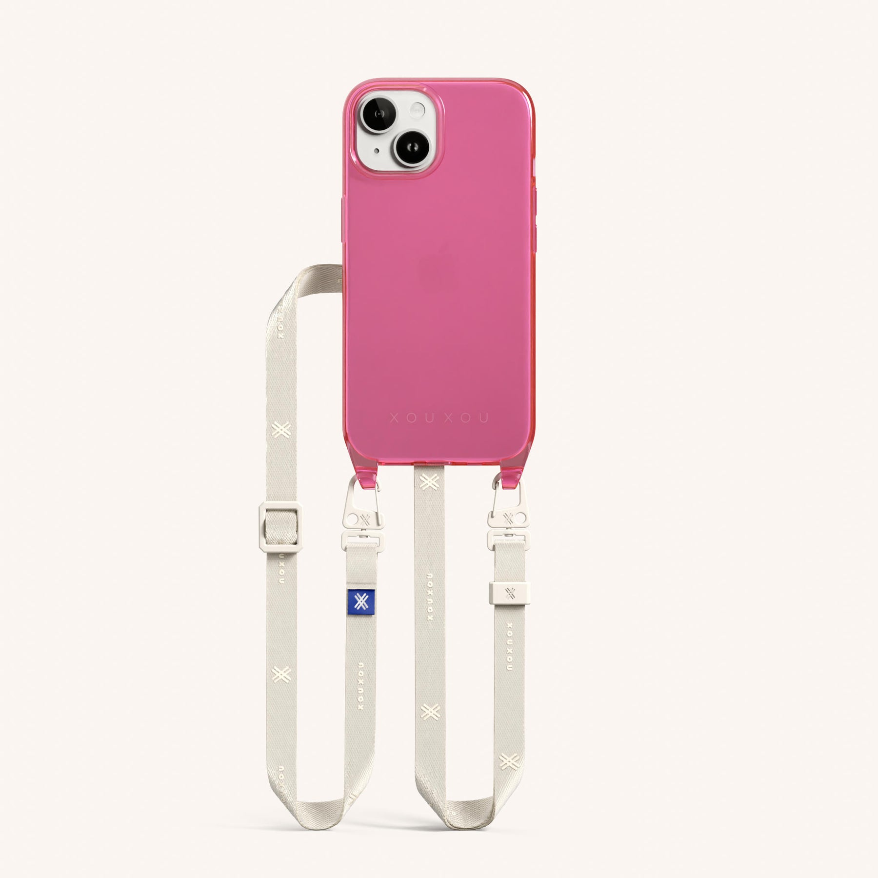 Phone Necklace with Slim Lanyard in Cyber Pink Clear + Chalk
