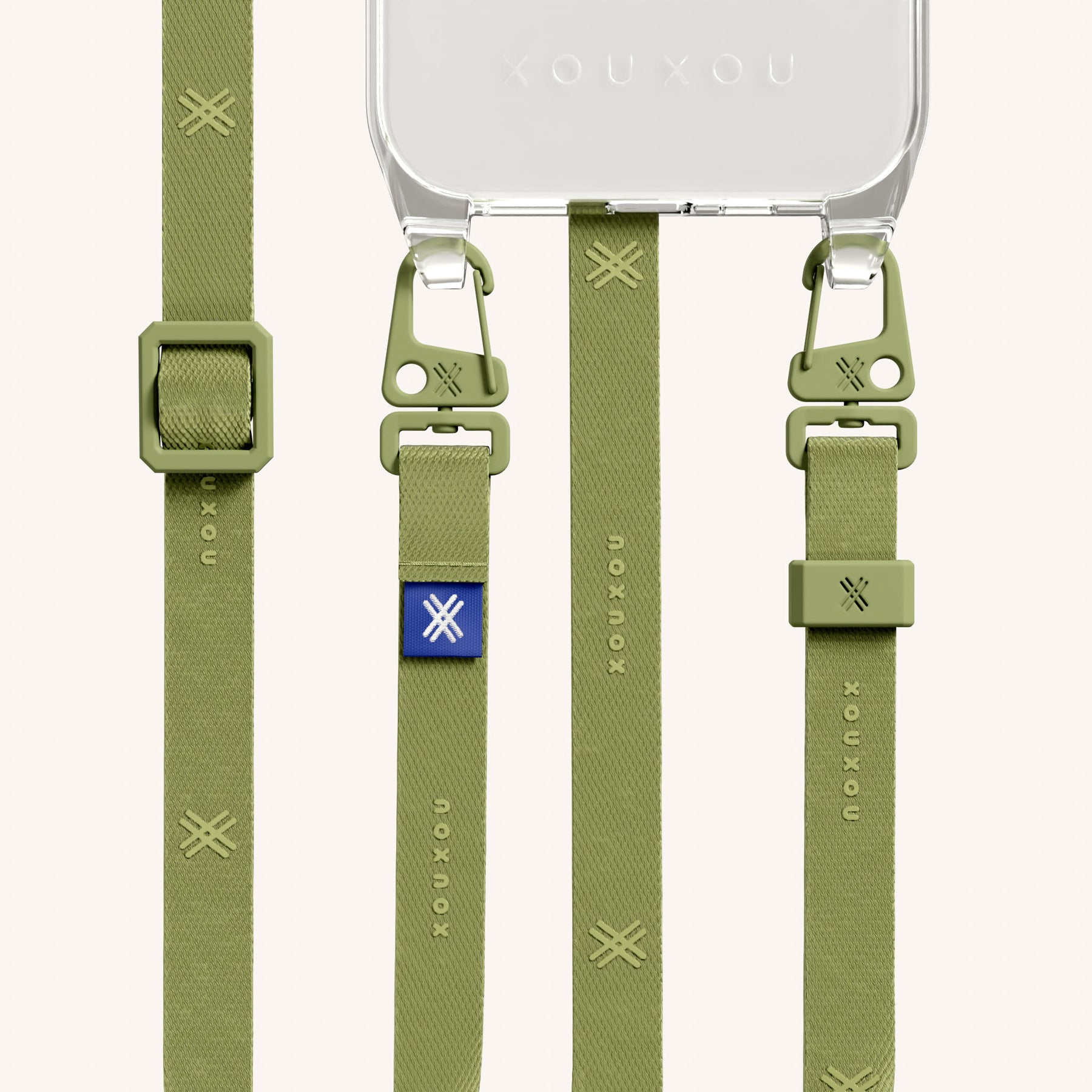 Phone Necklace with Slim Lanyard in Clear + Pistachio