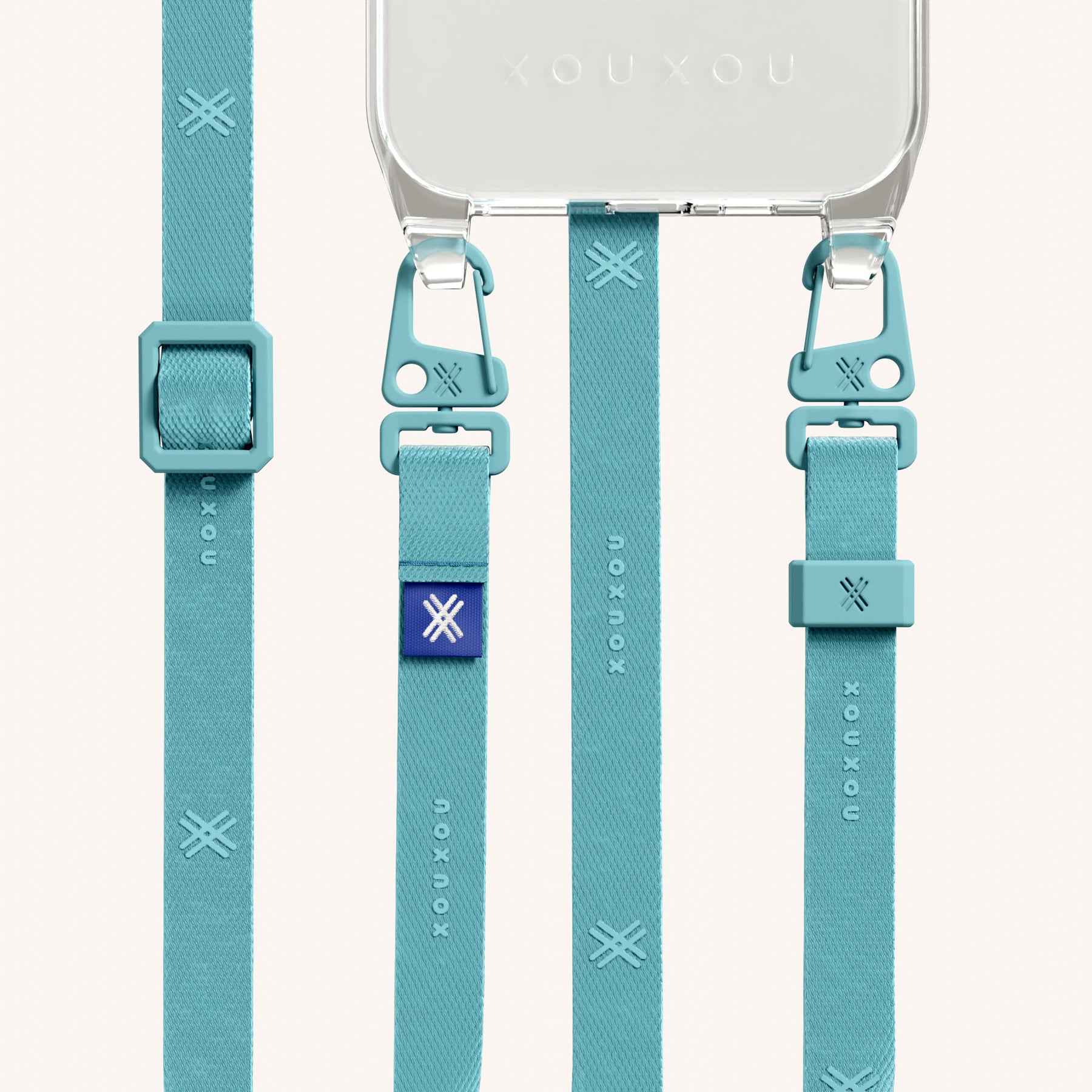 Phone Necklace with Slim Lanyard in Clear + Pool