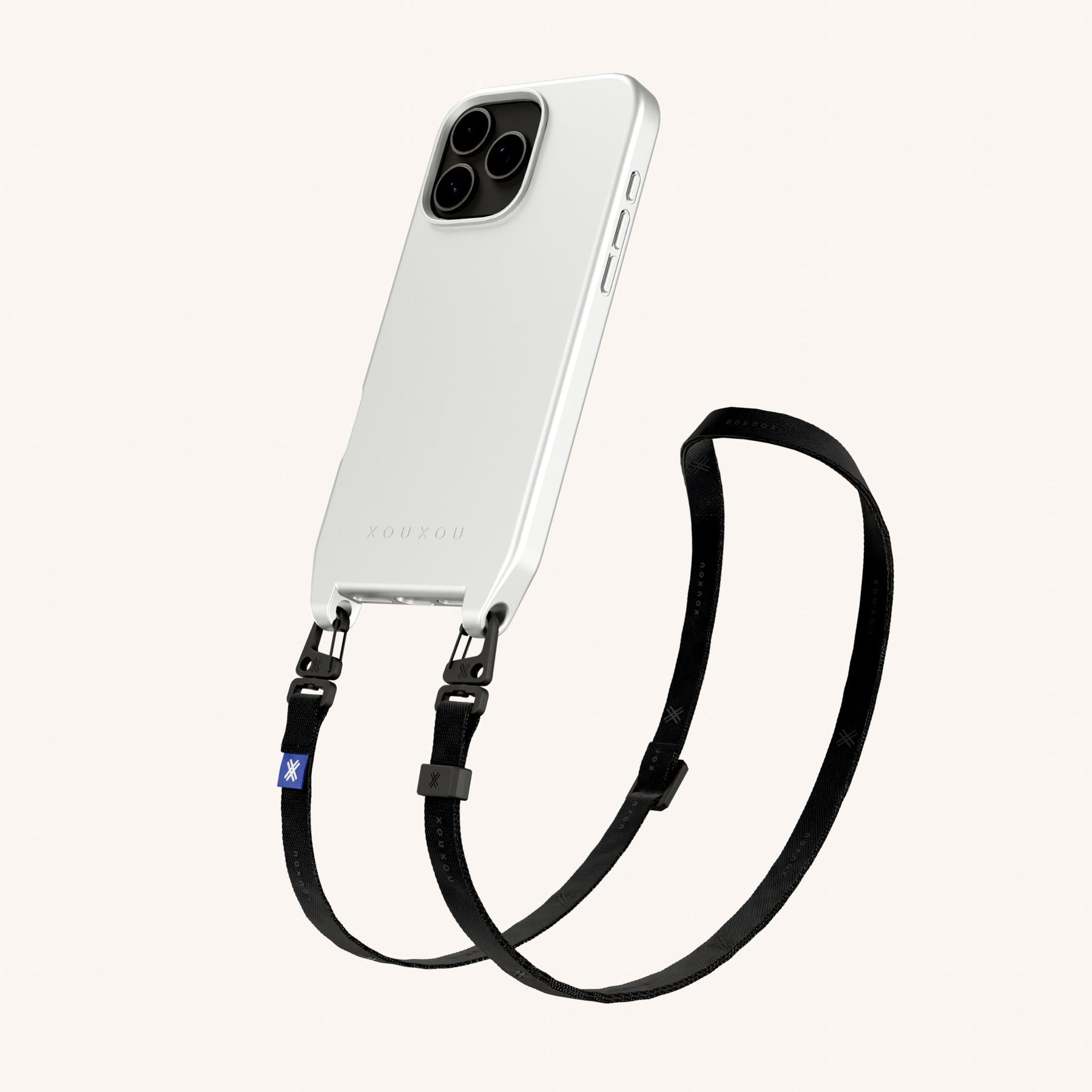 Phone Necklace with Slim Lanyard in Y2K Silver + Black