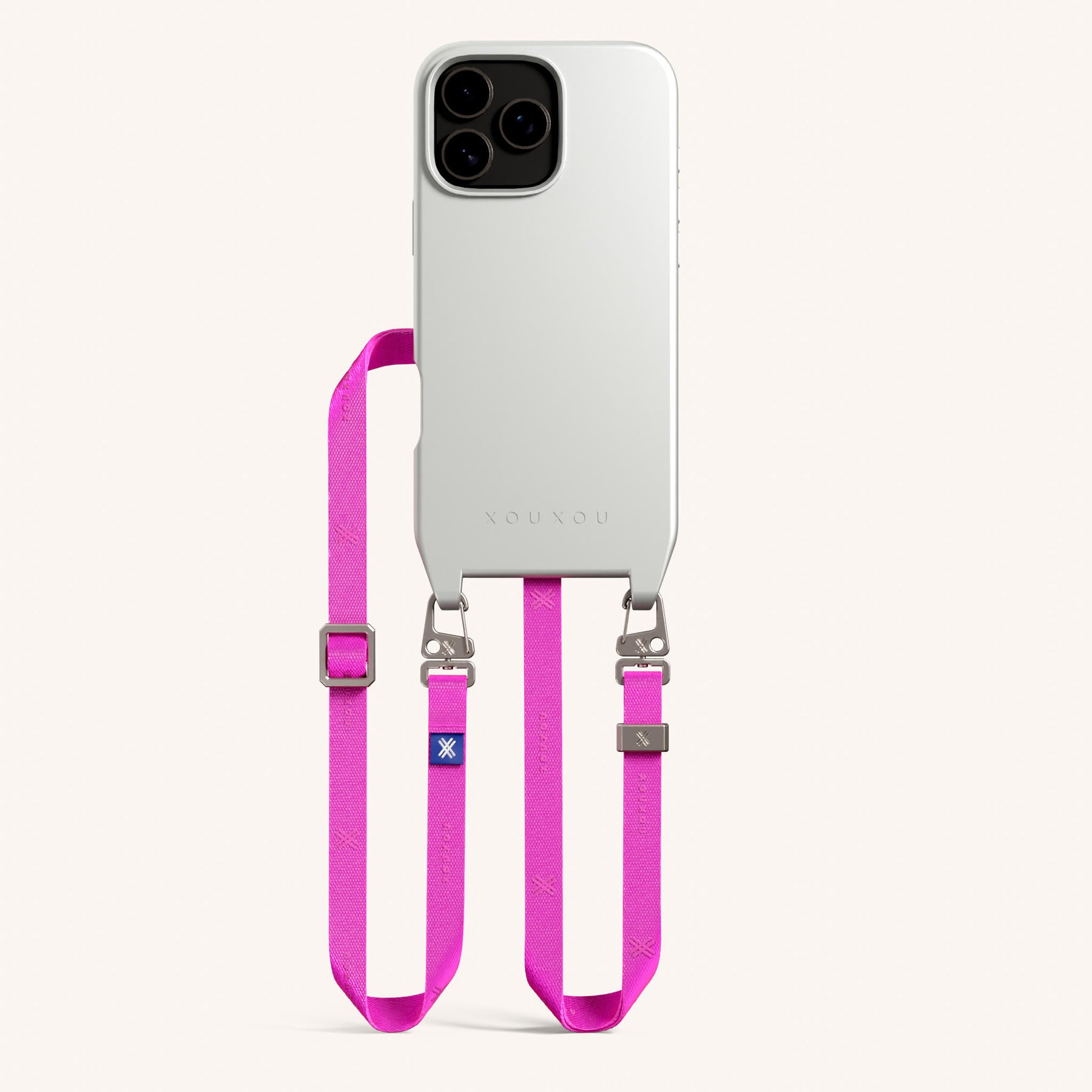 Phone Necklace with Slim Lanyard in Y2K Silver + Neon Pink