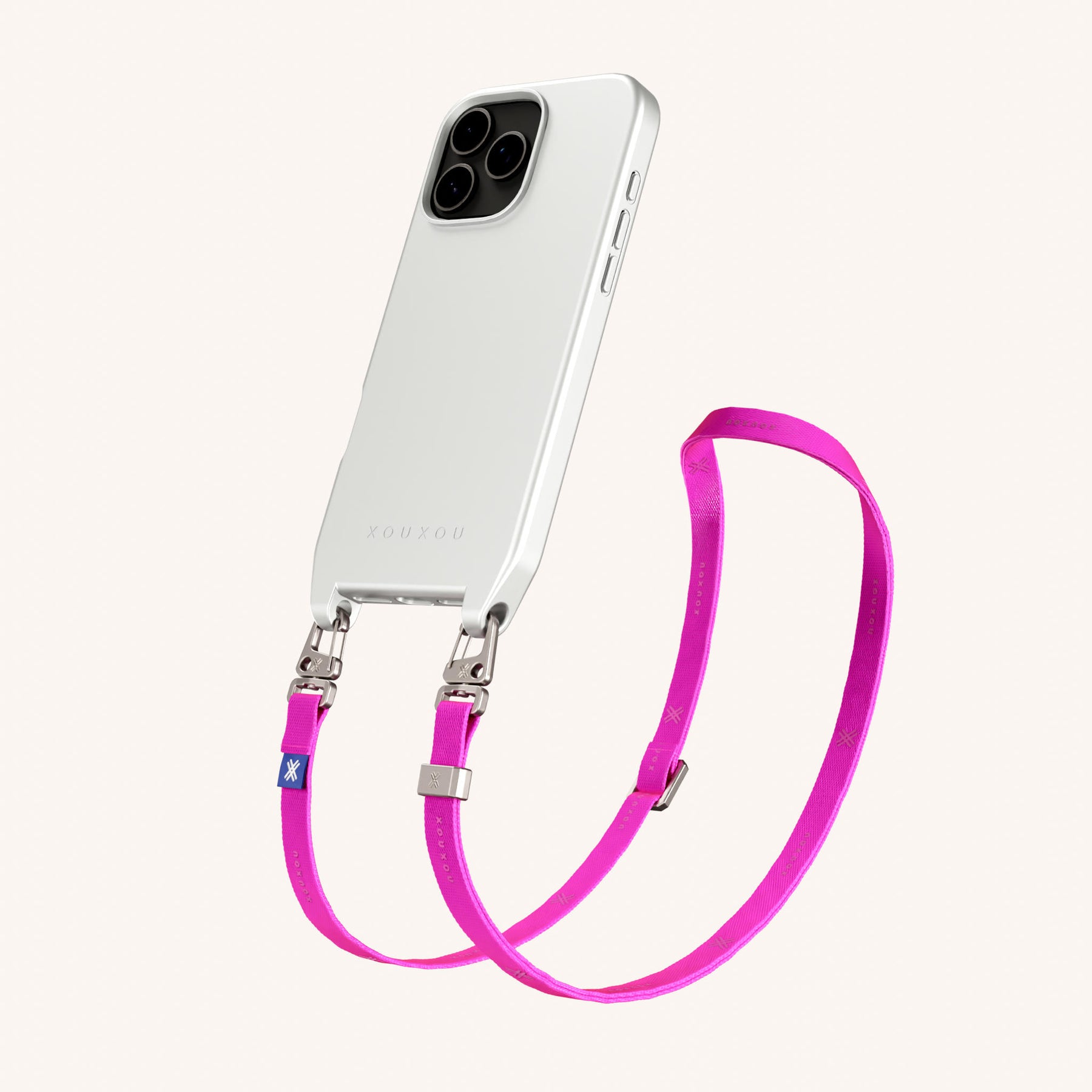 Phone Necklace with Slim Lanyard in Y2K Silver + Neon Pink
