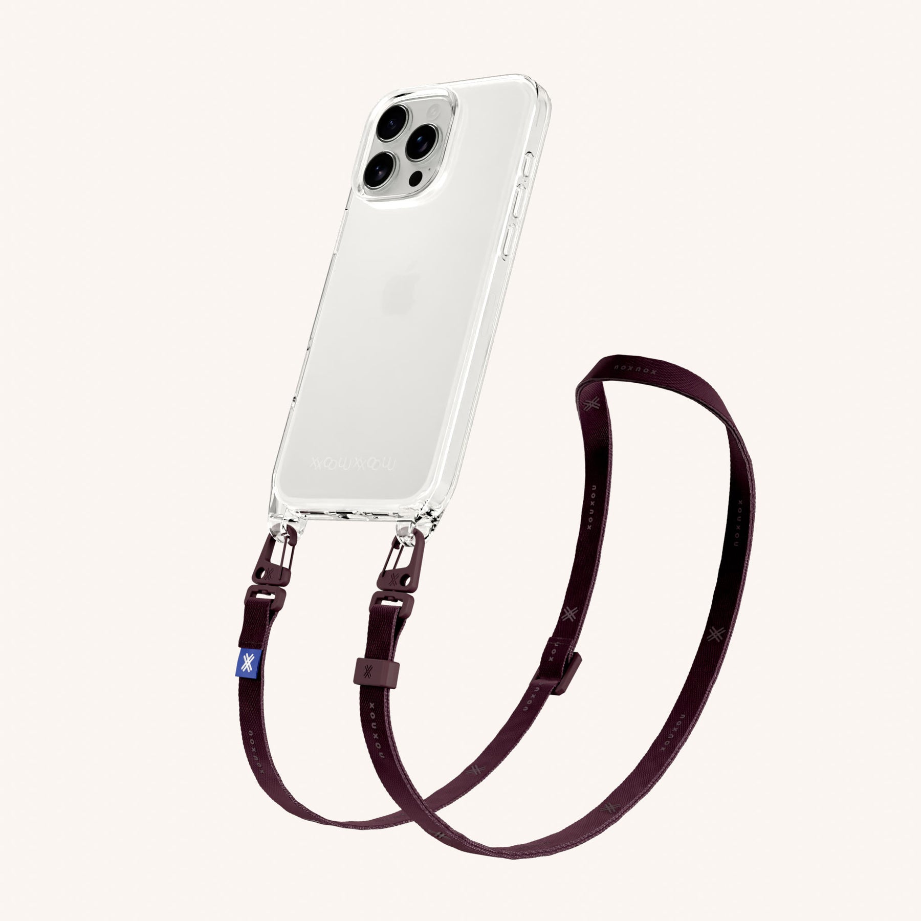 Phone Necklace with Slim Lanyard in Clear + Burgundy