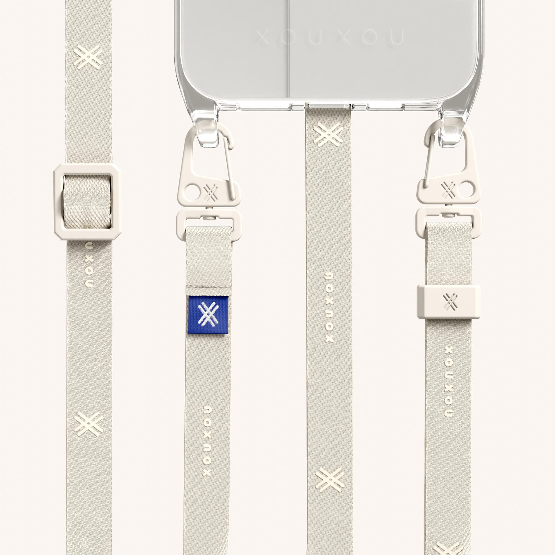 Handykette mit schmalem Gurt in Transparent + Kreideweiss