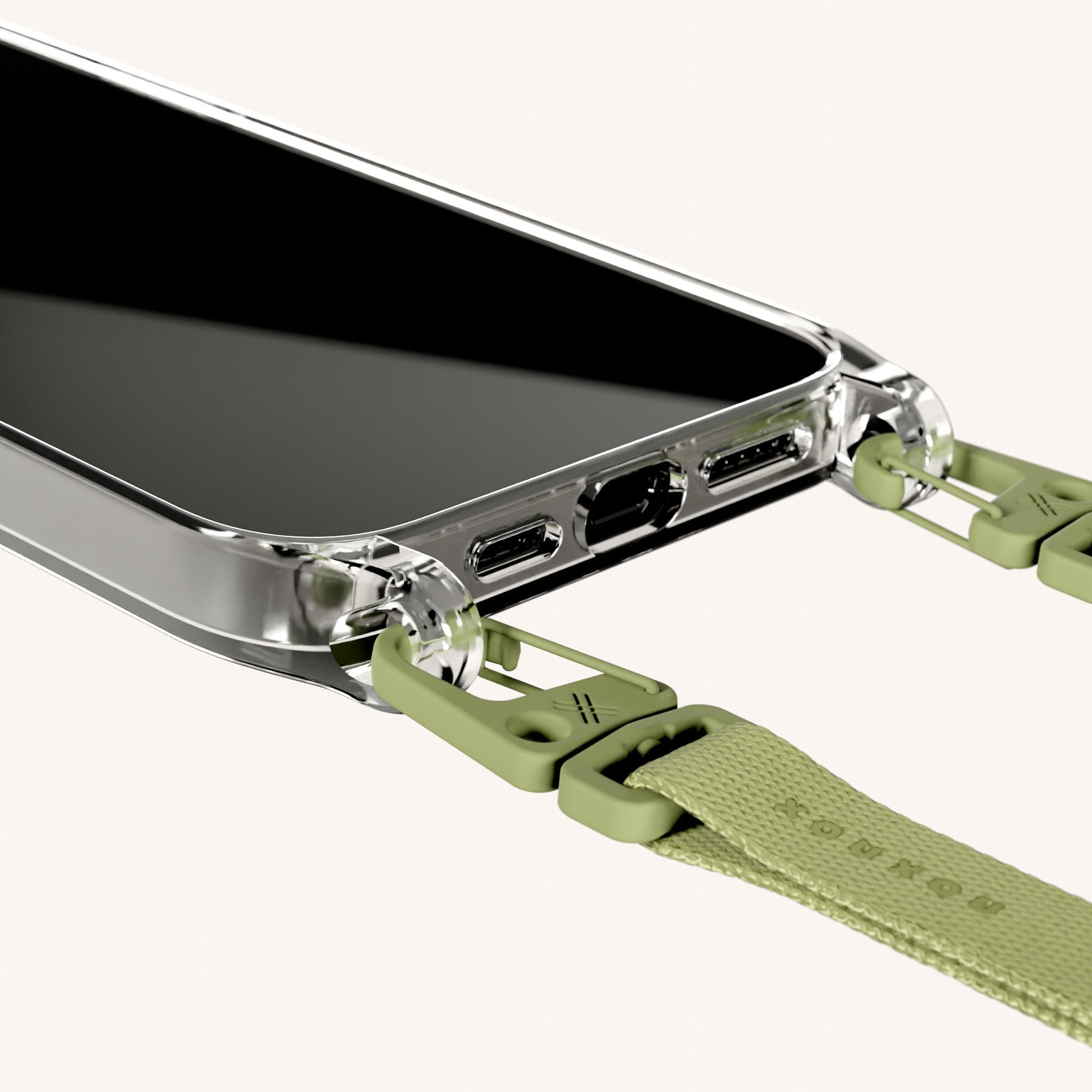 Phone Necklace with Slim Lanyard in Clear + Pistachio