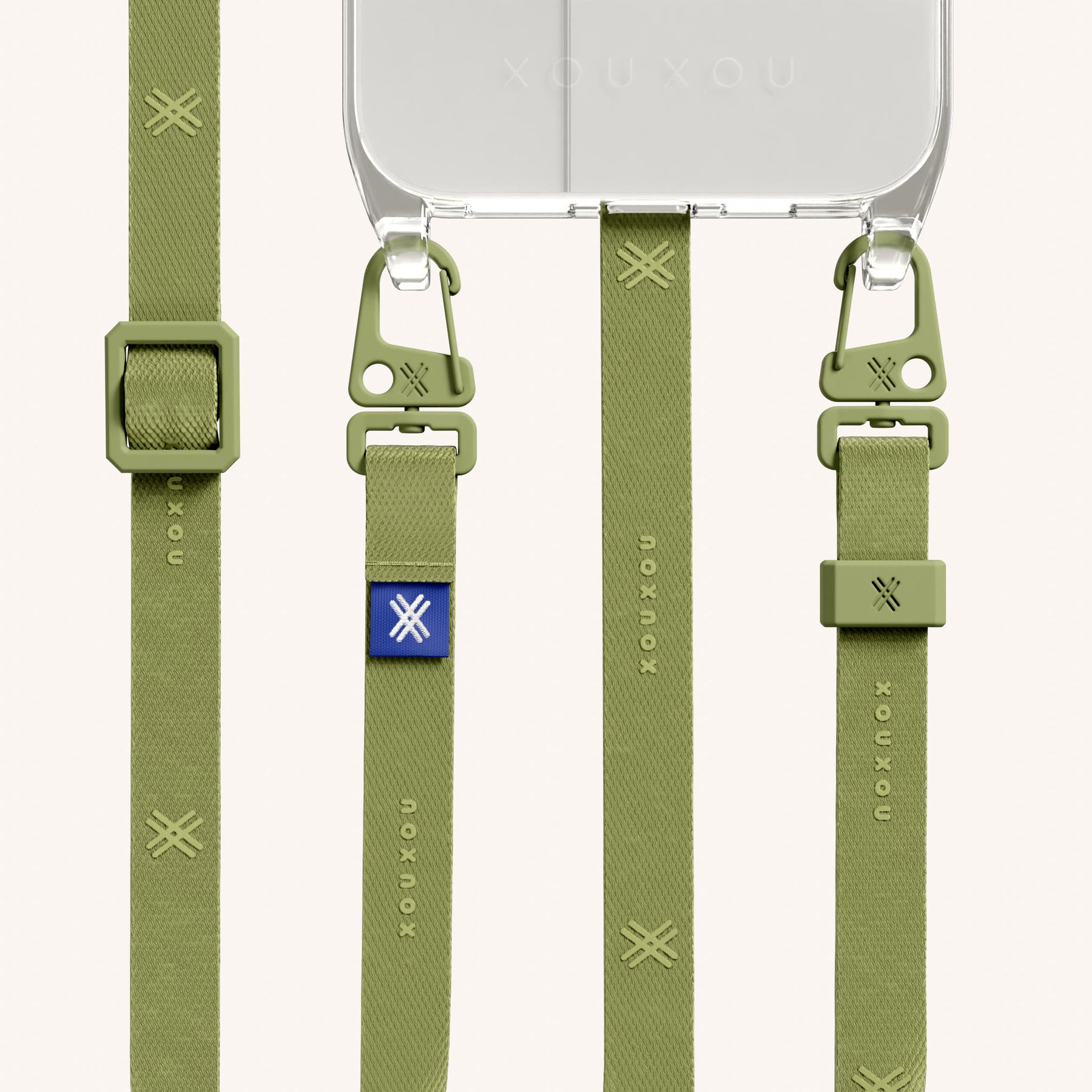 Phone Necklace with Slim Lanyard in Clear + Pistachio