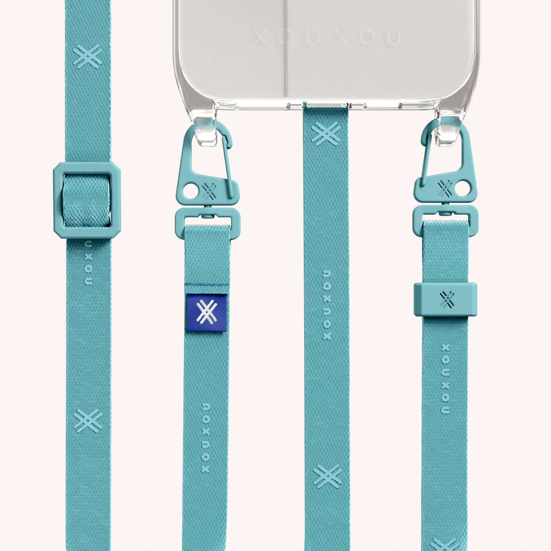 Phone Necklace with Slim Lanyard in Clear + Pool