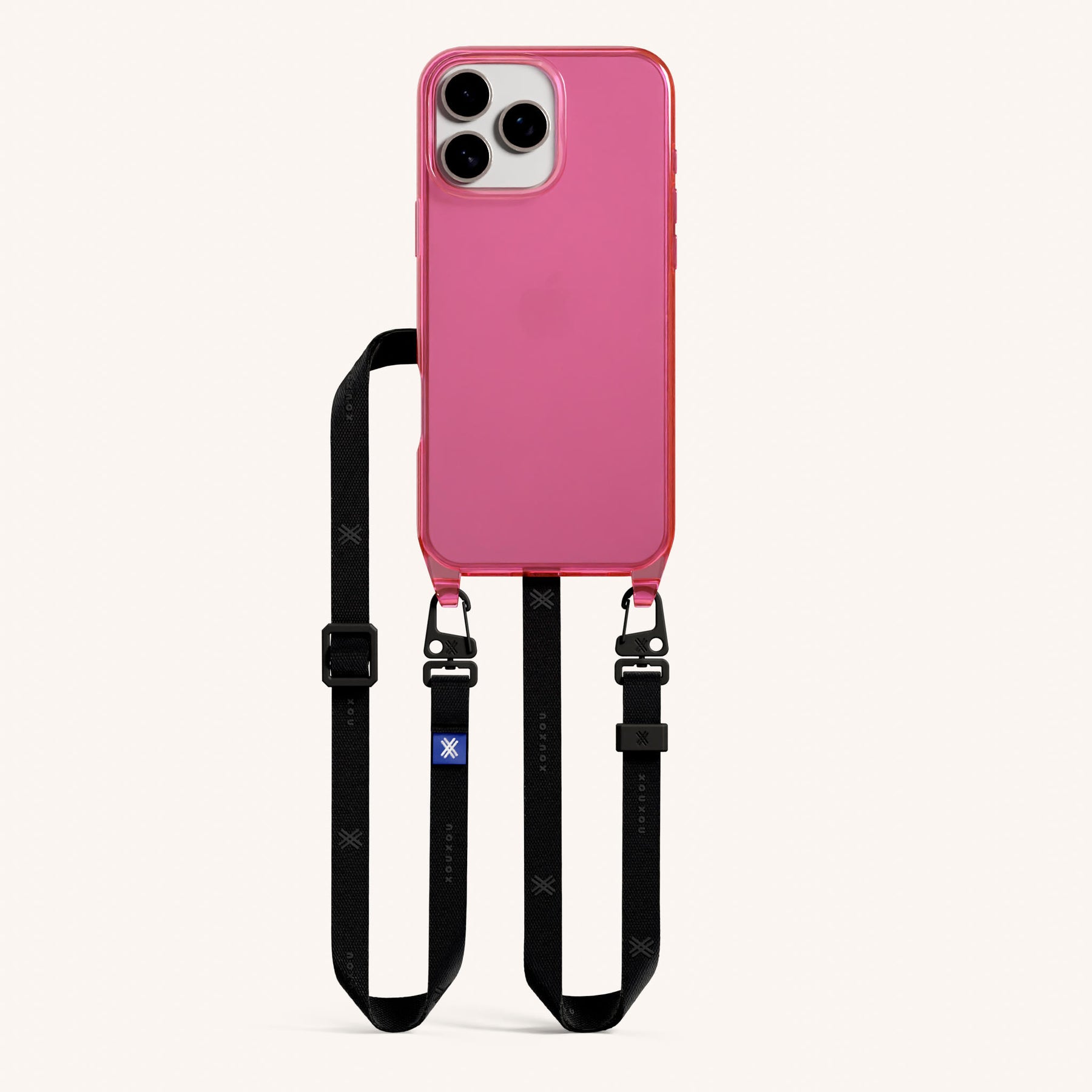 Phone Necklace with Slim Lanyard in Cyber Pink Clear + Black