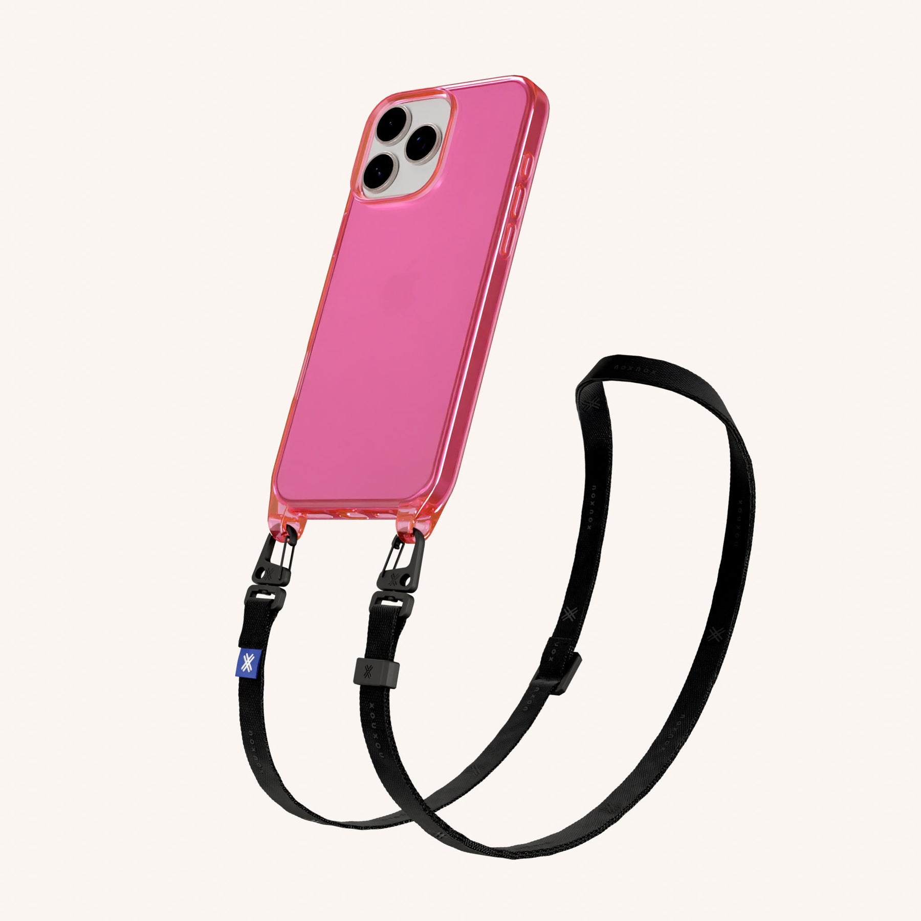 Phone Necklace with Slim Lanyard in Cyber Pink Clear + Black