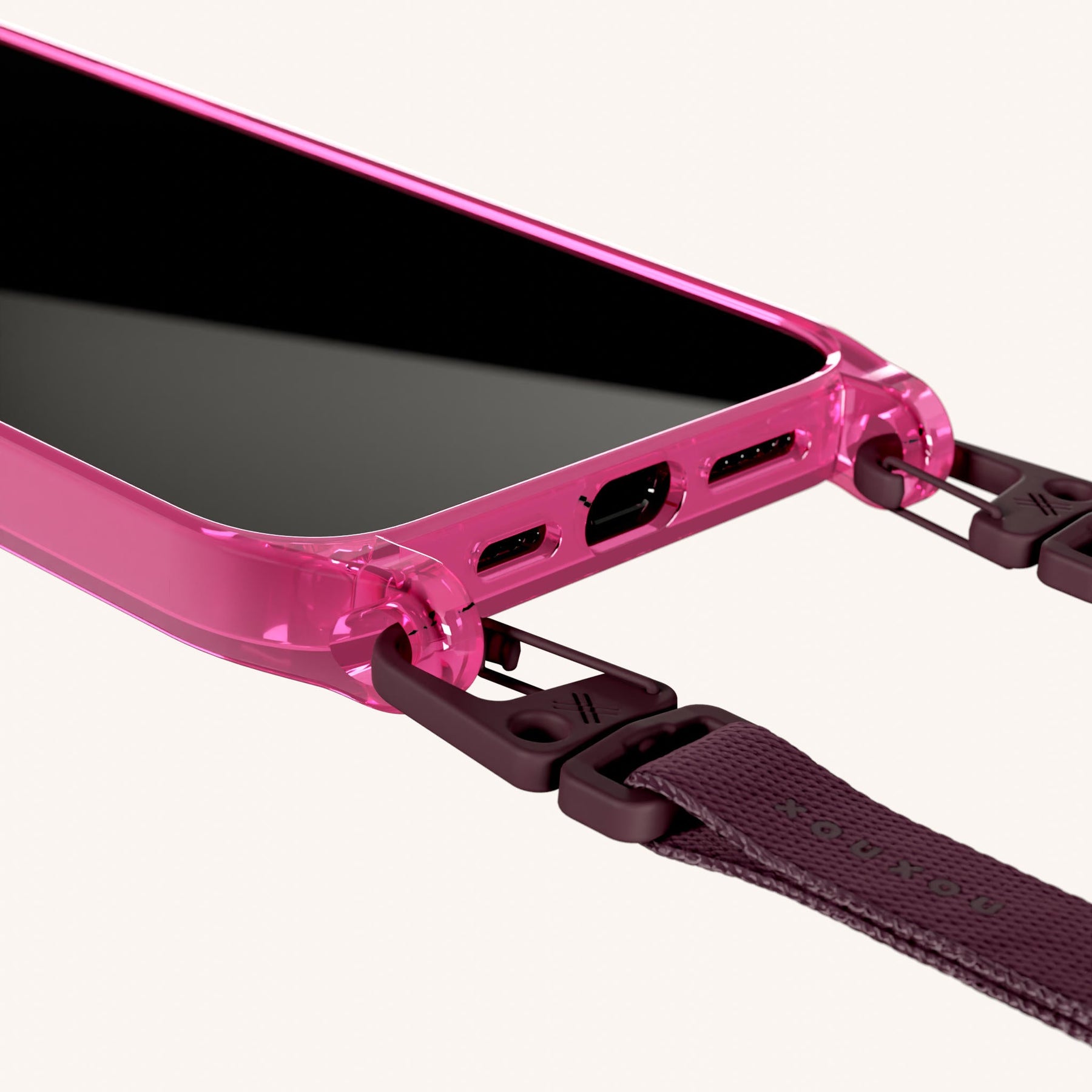 Phone Necklace with Slim Lanyard in Cyber Pink Clear + Burgundy