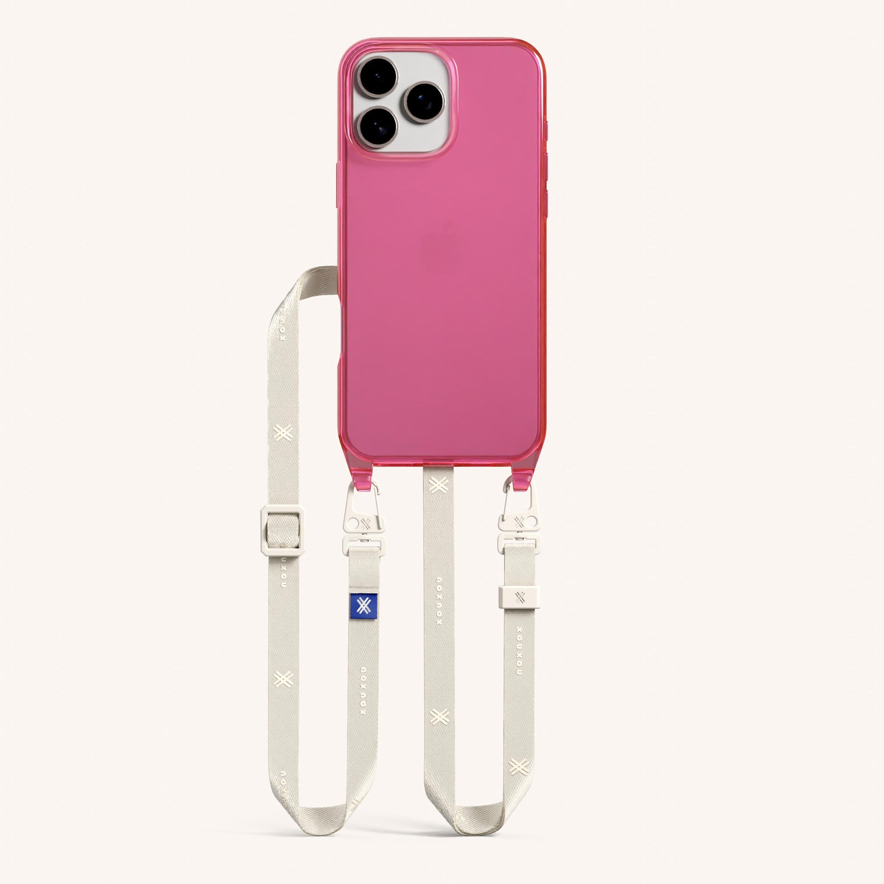 Phone Necklace with Slim Lanyard in Cyber Pink Clear + Chalk