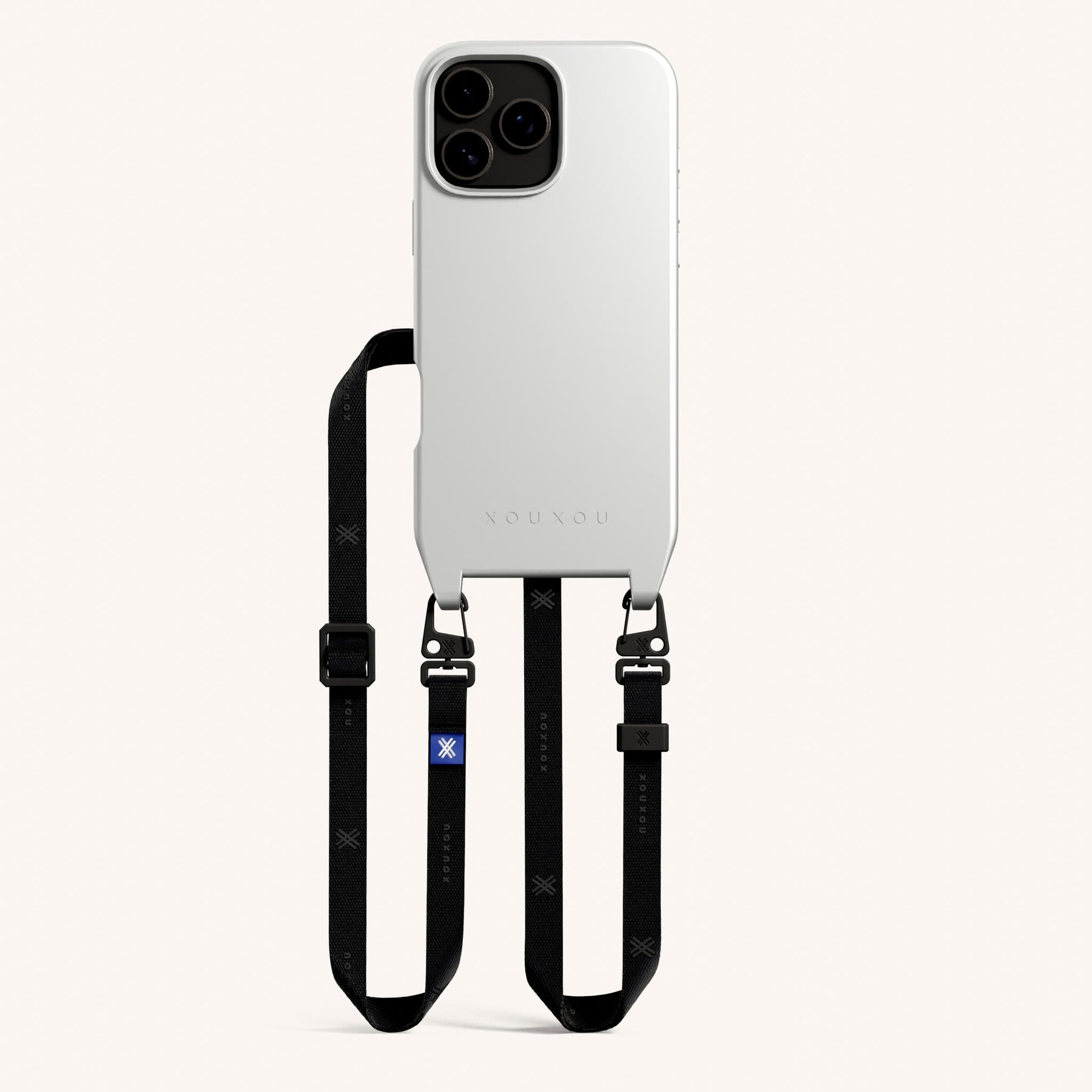 Phone Necklace with Slim Lanyard in Y2K Silver + Black
