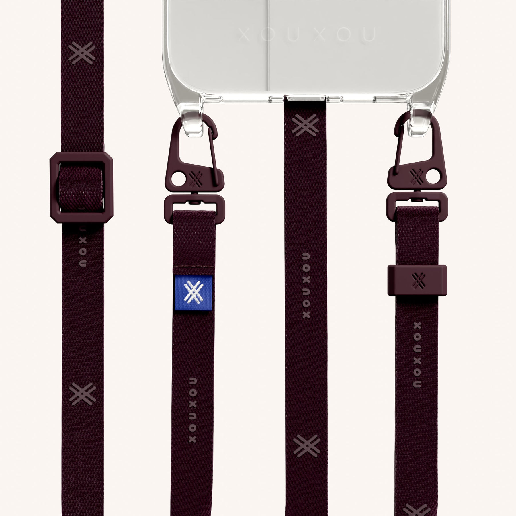 Phone Necklace with Slim Lanyard in Clear + Burgundy