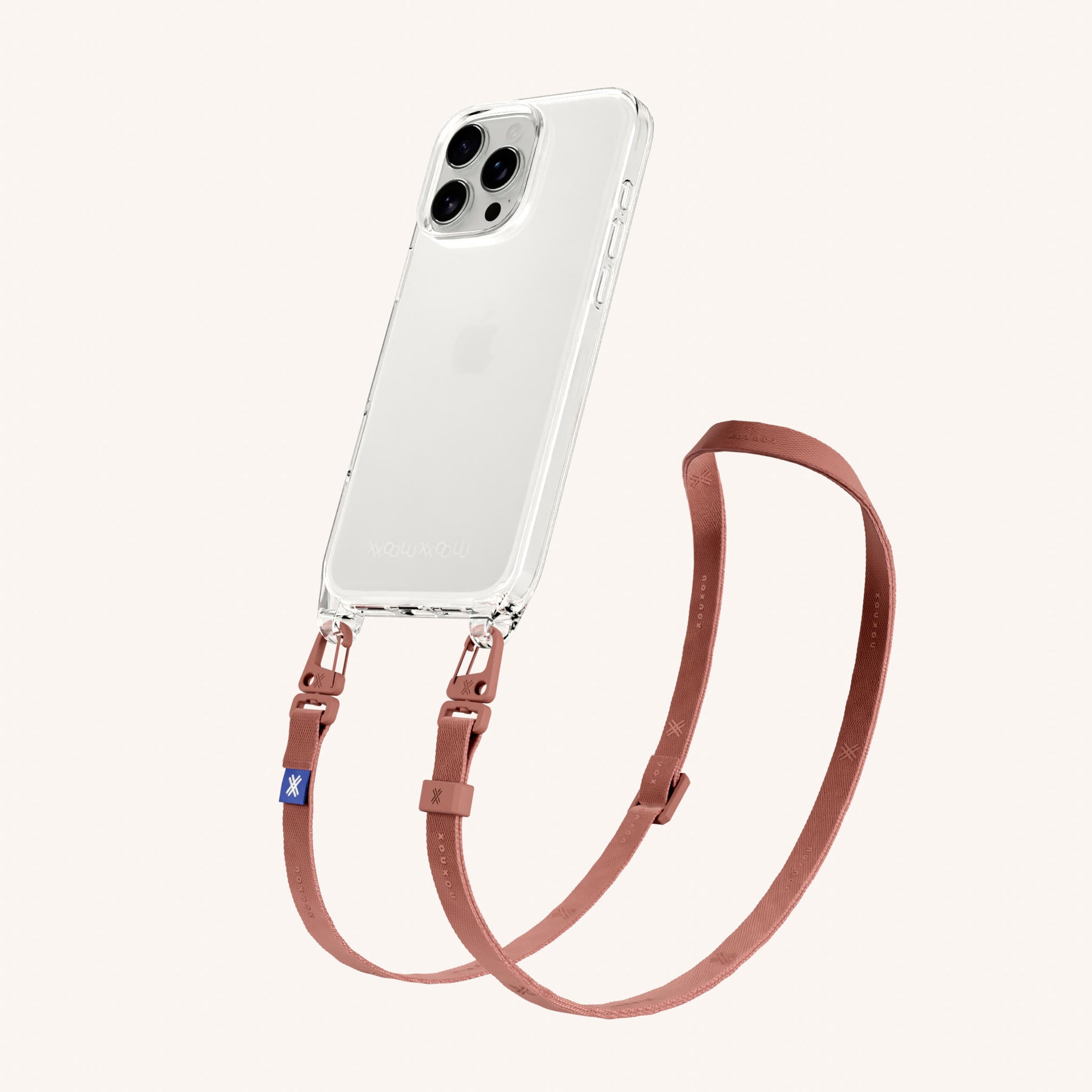 Handykette mit schmalem Gurt in Transparent + Terracotta