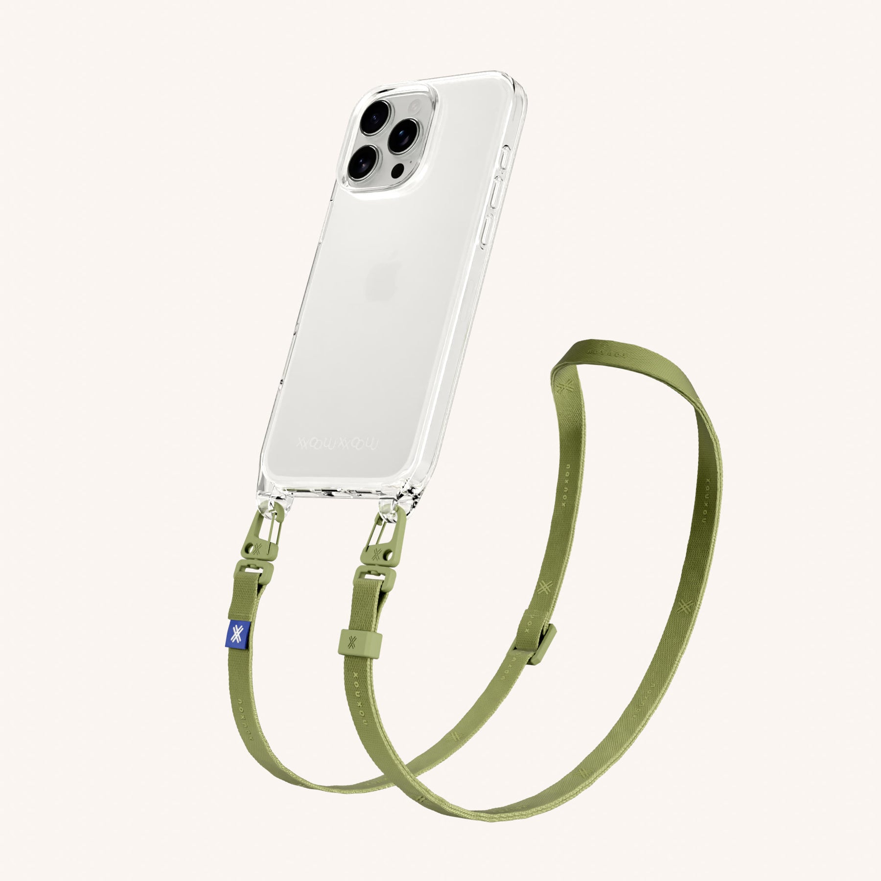 Phone Necklace with Slim Lanyard in Clear + Pistachio