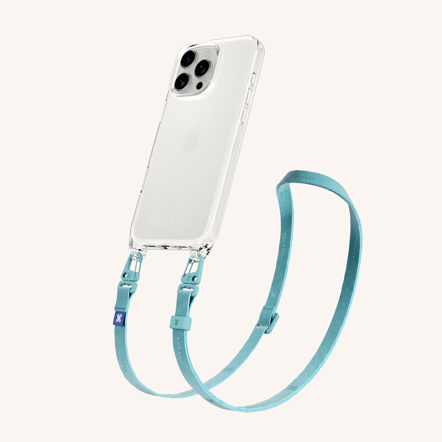 Phone Necklace with Slim Lanyard in Clear + Pool