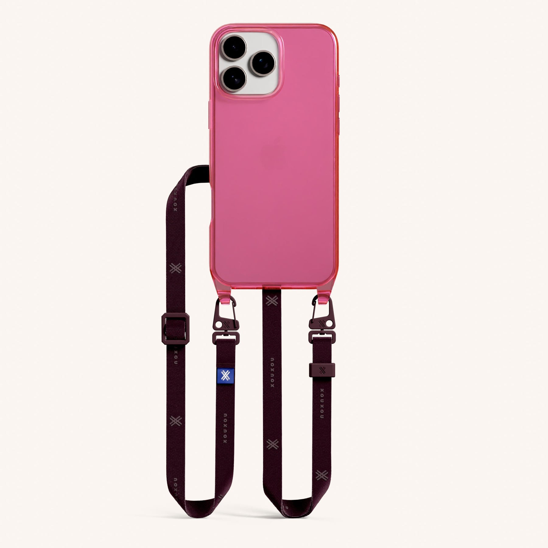 Phone Necklace with Slim Lanyard in Cyber Pink Clear + Burgundy