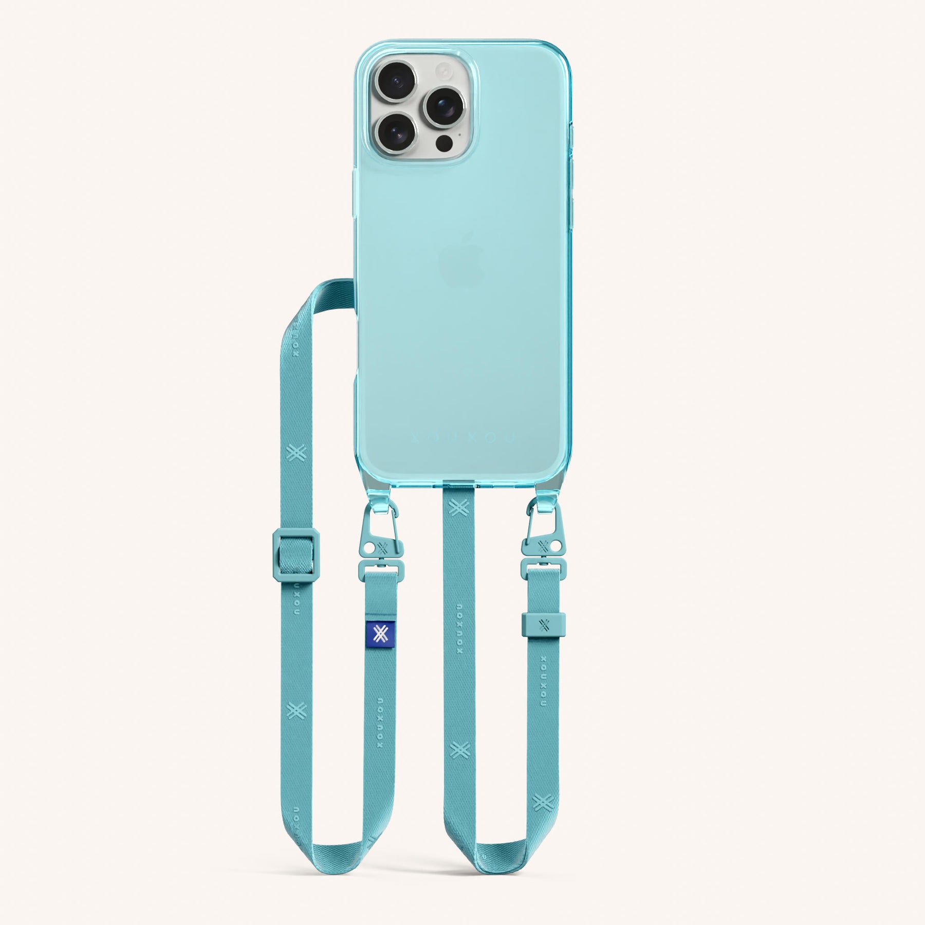 Handykette mit schmalem Gurt in Türkis transparent