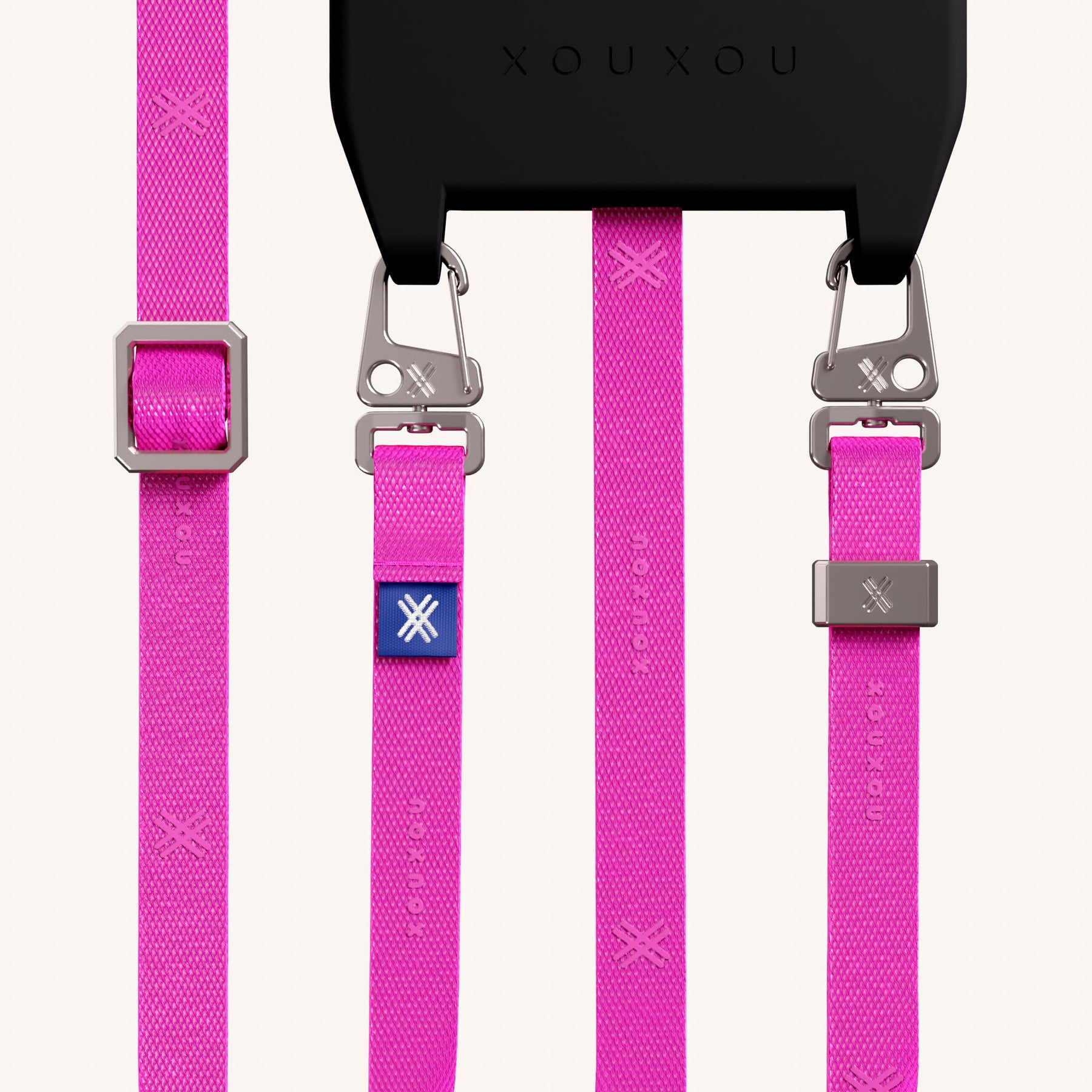 Phone Necklace with Slim Lanyard in Black + Neon Pink
