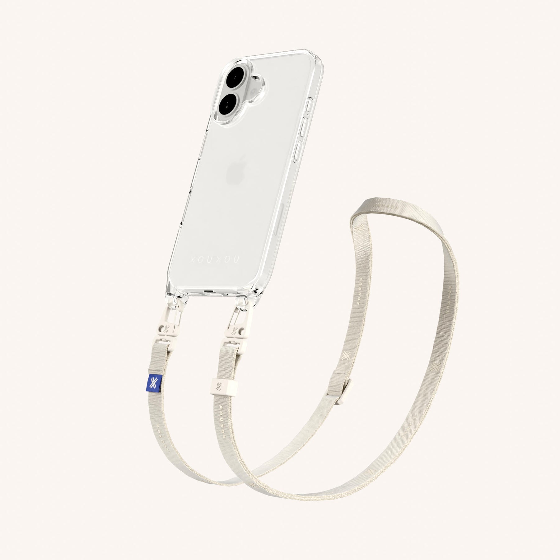 Handykette mit schmalem Gurt in Transparent + Kreideweiss