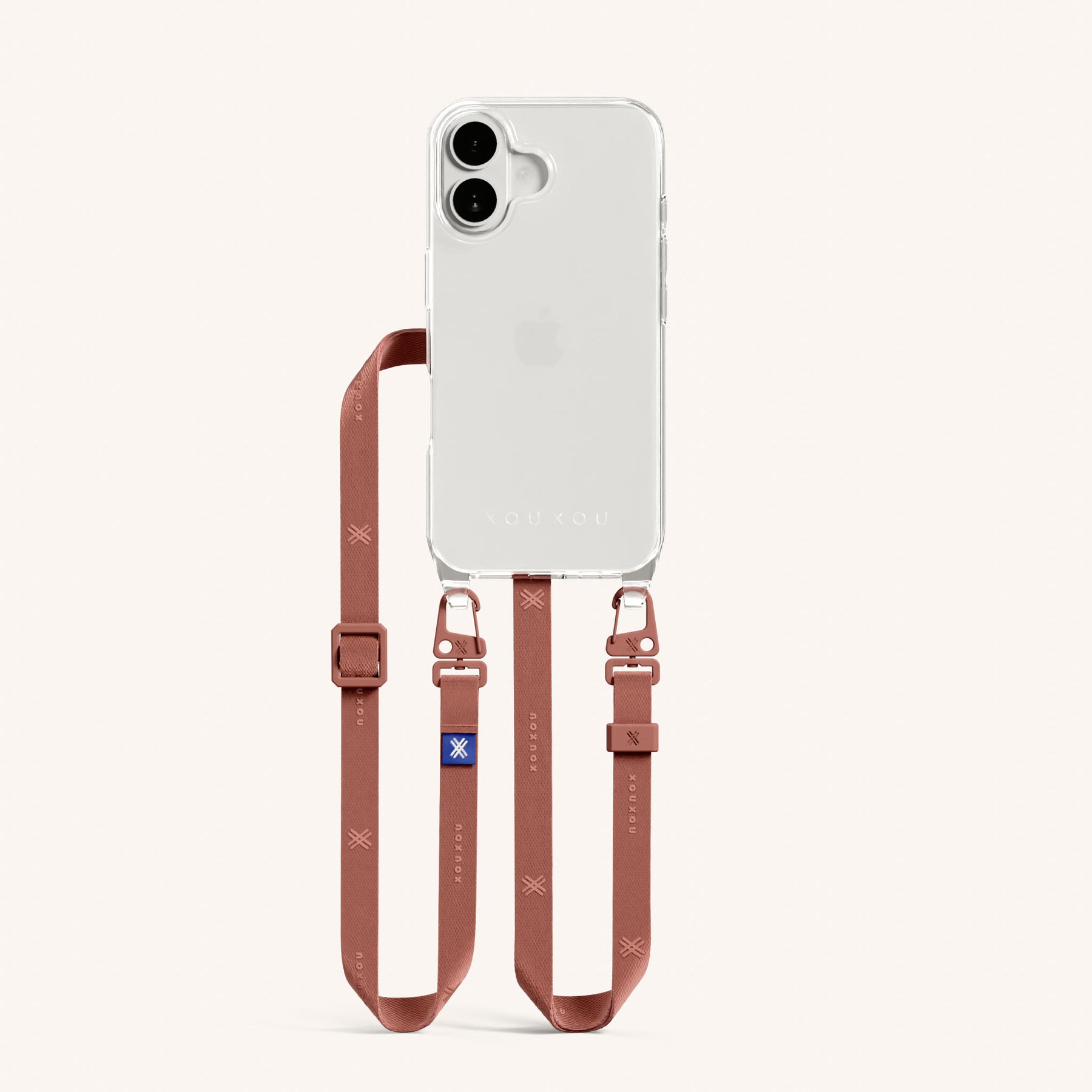 Handykette mit schmalem Gurt in Transparent + Terracotta