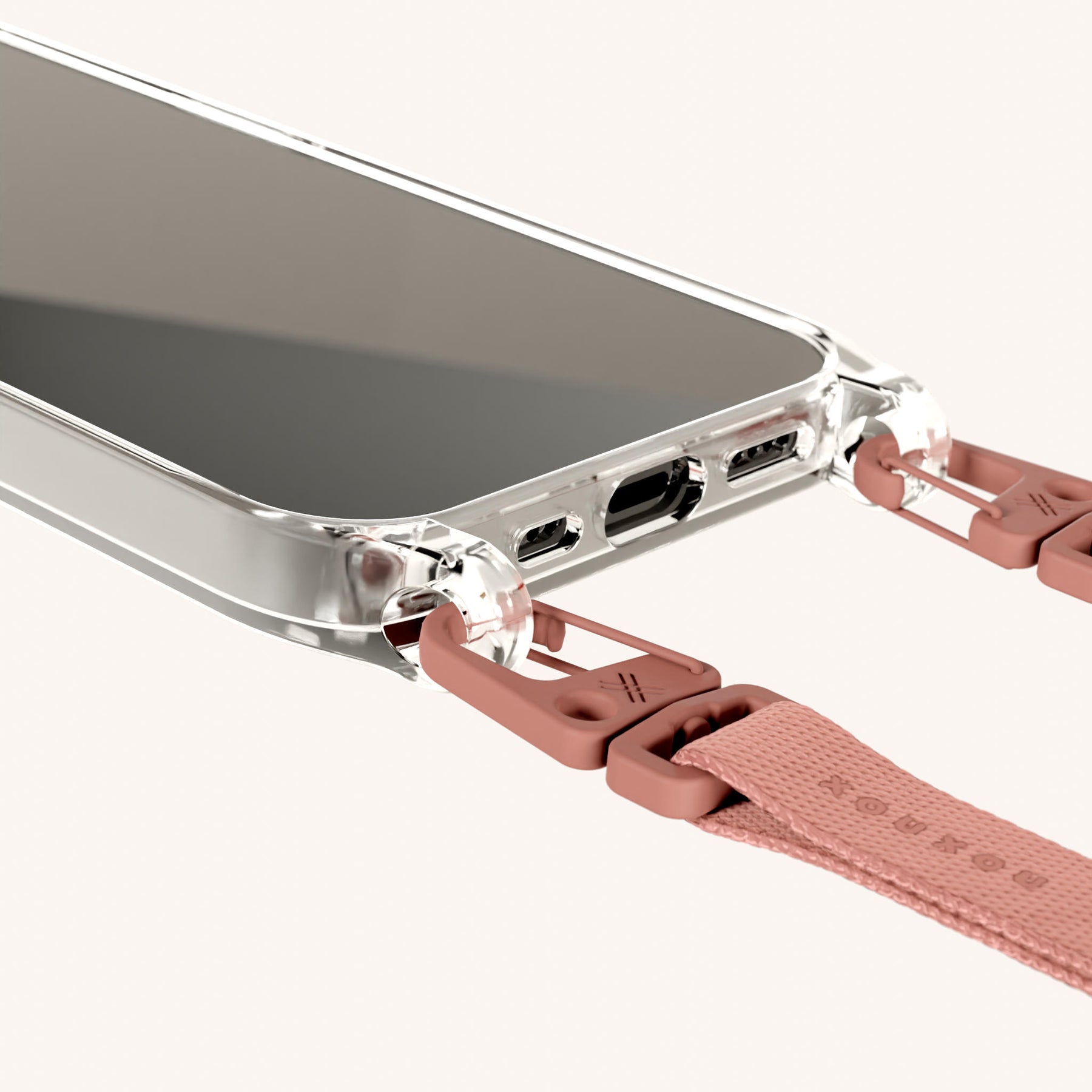 Handykette mit schmalem Gurt in Transparent + Terracotta