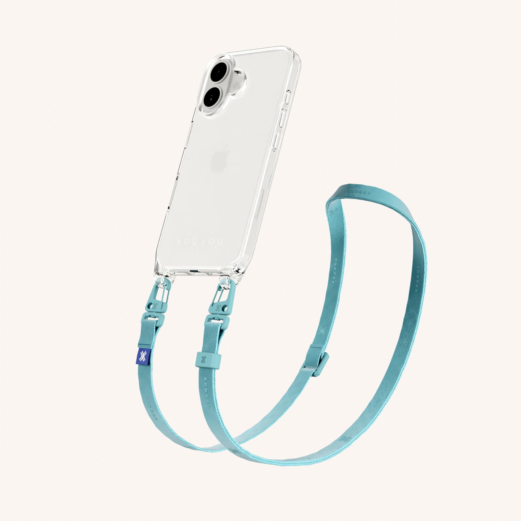 Phone Necklace with Slim Lanyard in Clear + Pool
