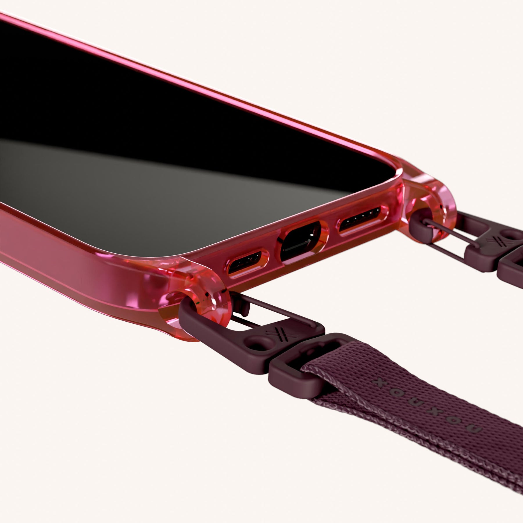 Phone Necklace with Slim Lanyard in Cyber Pink Clear + Burgundy