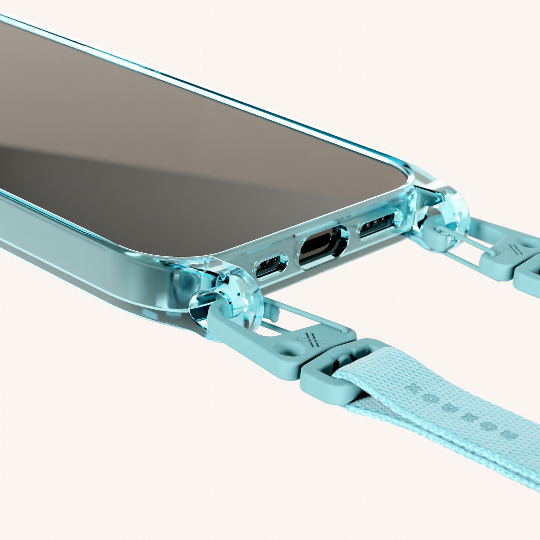 Handykette mit schmalem Gurt in Türkis transparent
