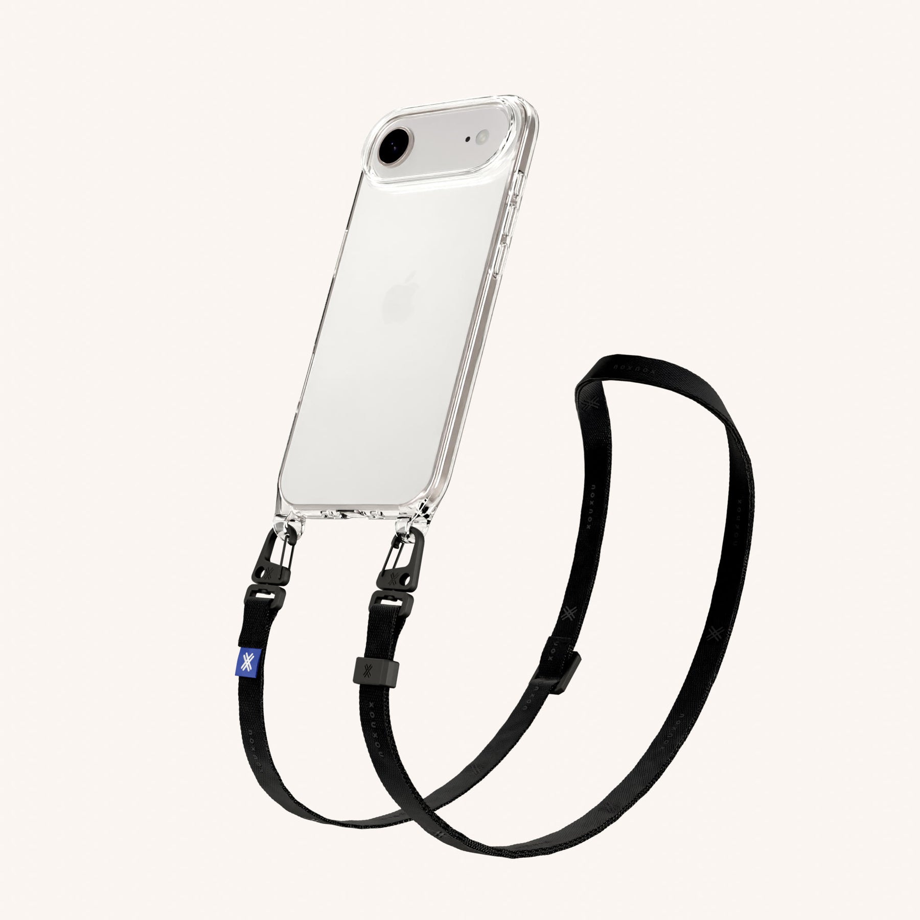 Phone Necklace with Slim Lanyard in Clear + Black