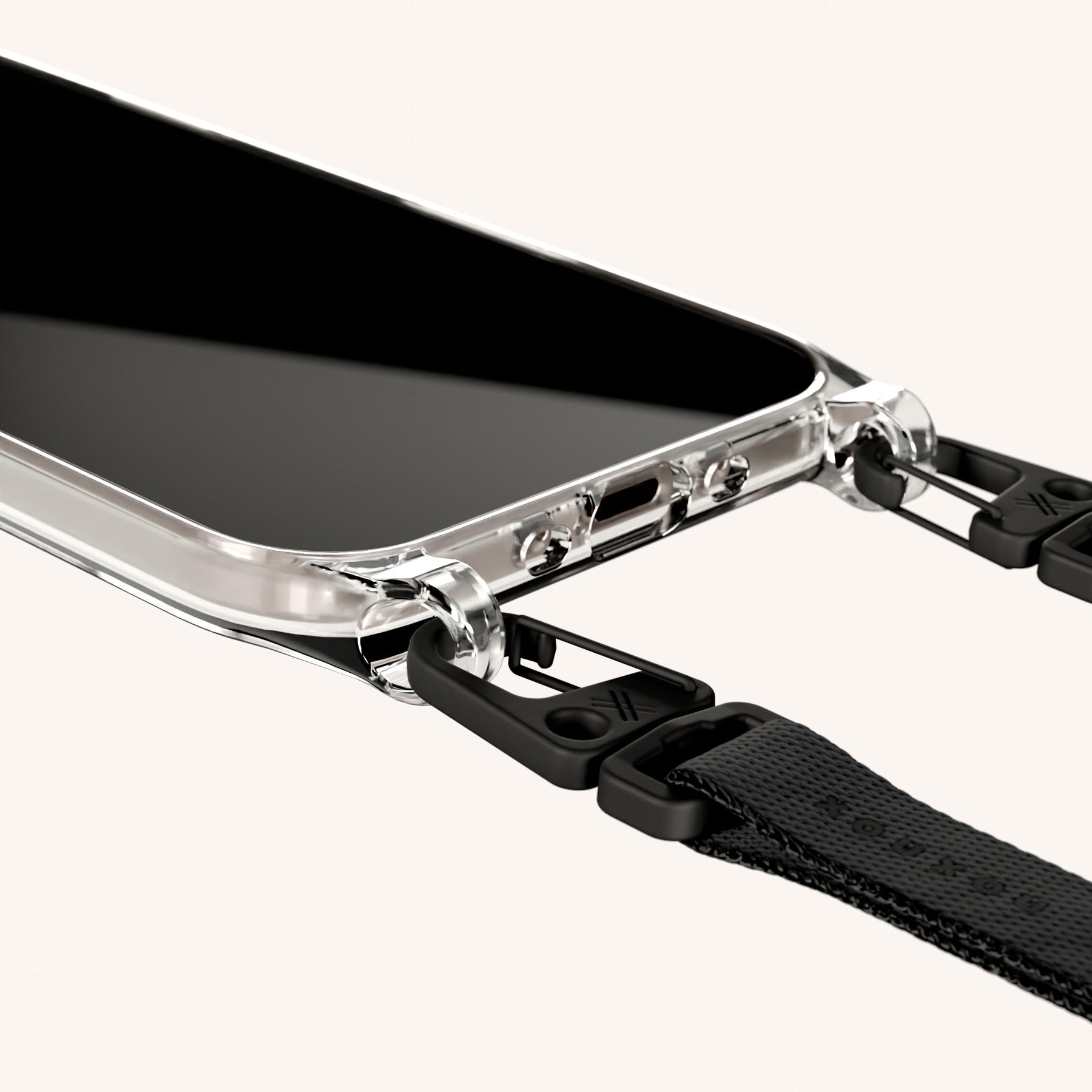 Phone Necklace with Slim Lanyard in Clear + Black