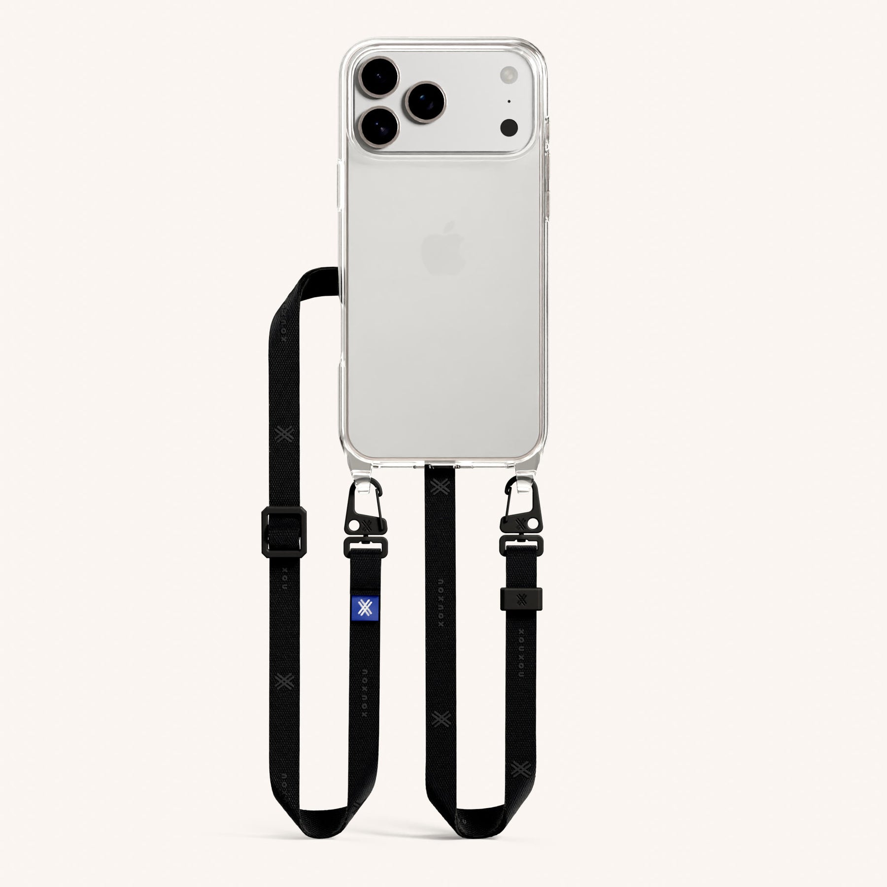 Phone Necklace with Slim Lanyard in Clear + Black