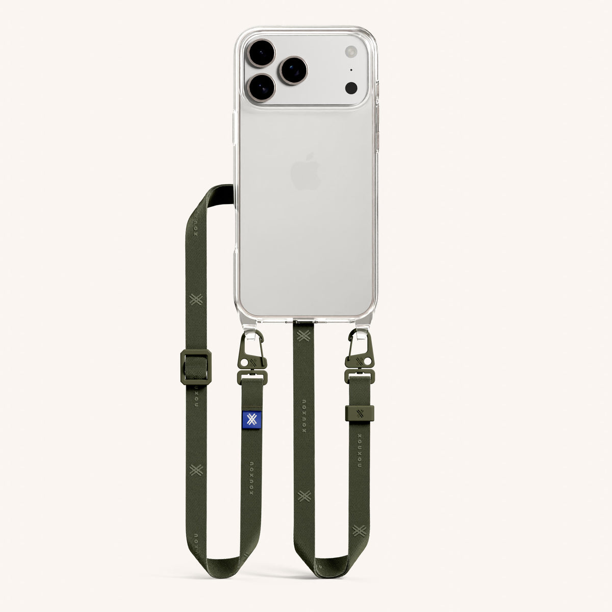 Phone Necklace with Slim Lanyard for iPhone 17 Pro without MagSafe in Clear and Moss Total View | XOUXOU #phone model_iphone 17 pro