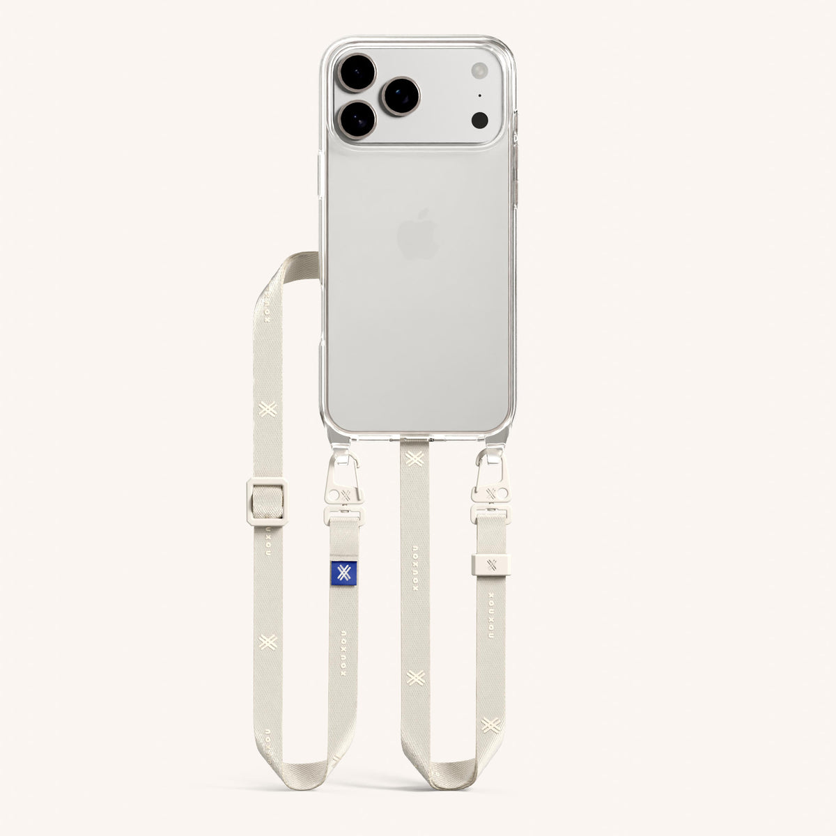 Phone Necklace with Slim Lanyard for iPhone 18 Pro Max without MagSafe in Clear + Chalk Total View | XOUXOU #phone model_iphone 18 pro max