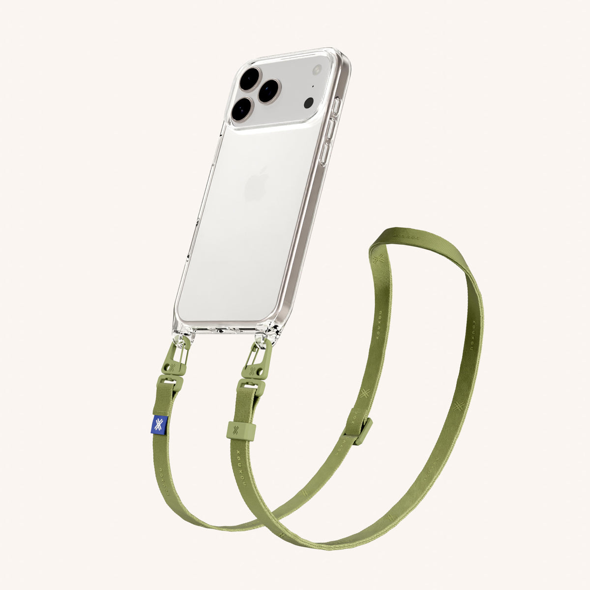 Phone Necklace with Slim Lanyard for iPhone 18 Pro Max without MagSafe in Clear + Pistachio Perspective View | XOUXOU #phone model_iphone 18 pro max