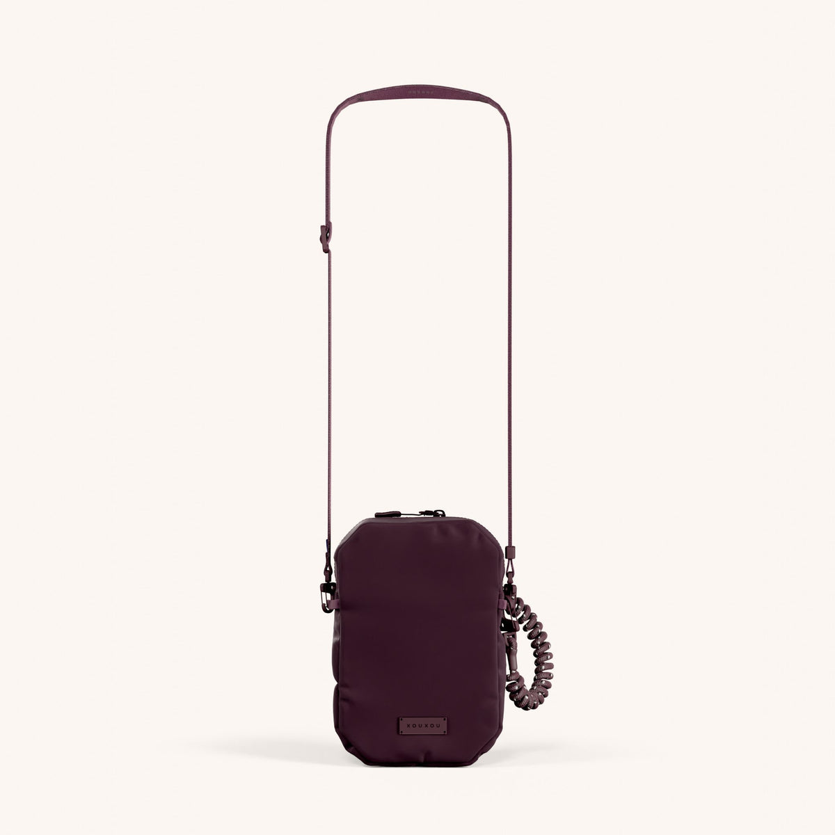 Shoulder Bag with Slim Lanyard in Burgundy Total View | XOUXOU