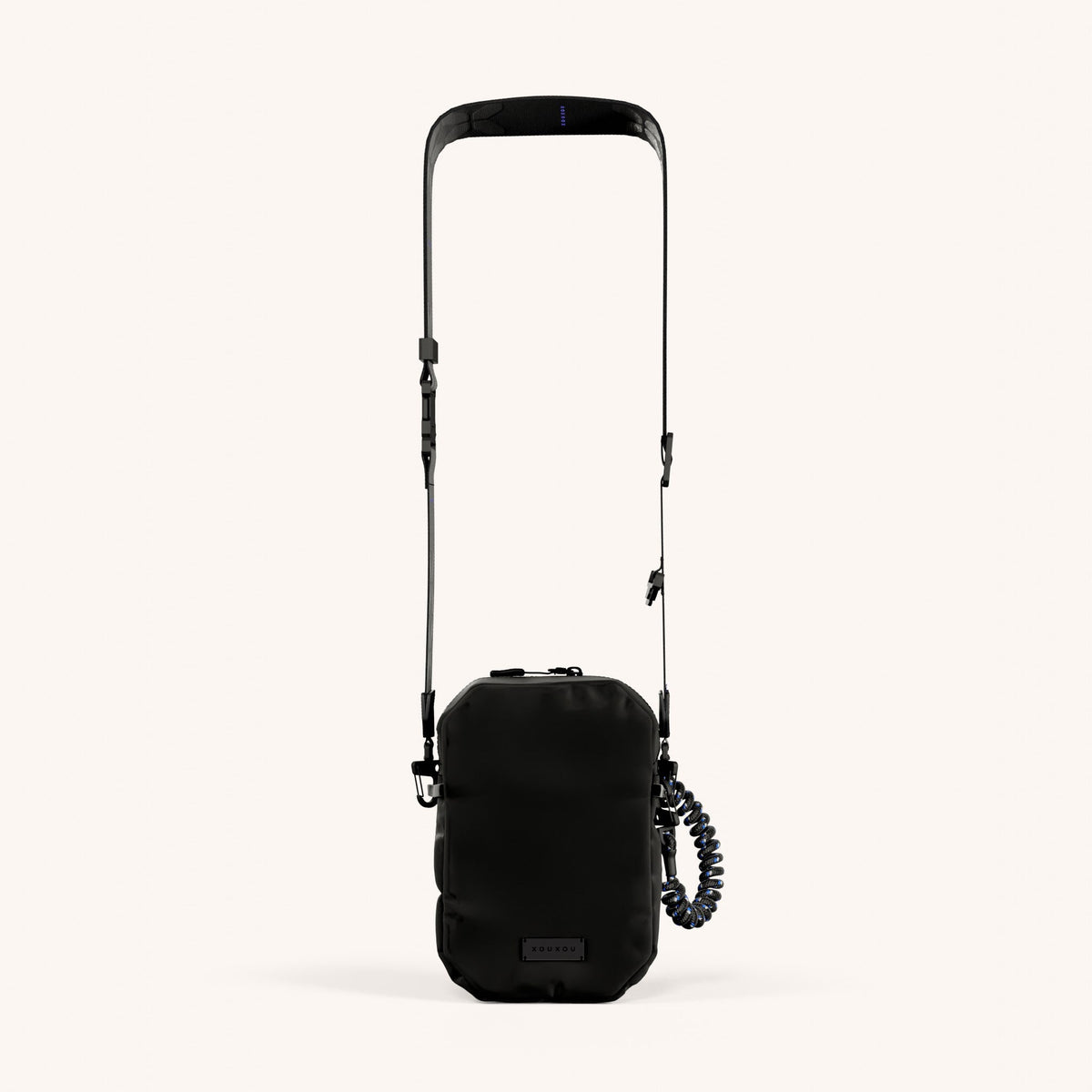 Shoulder Bag with Ultrawide Lanyard in Black Total View | XOUXOU