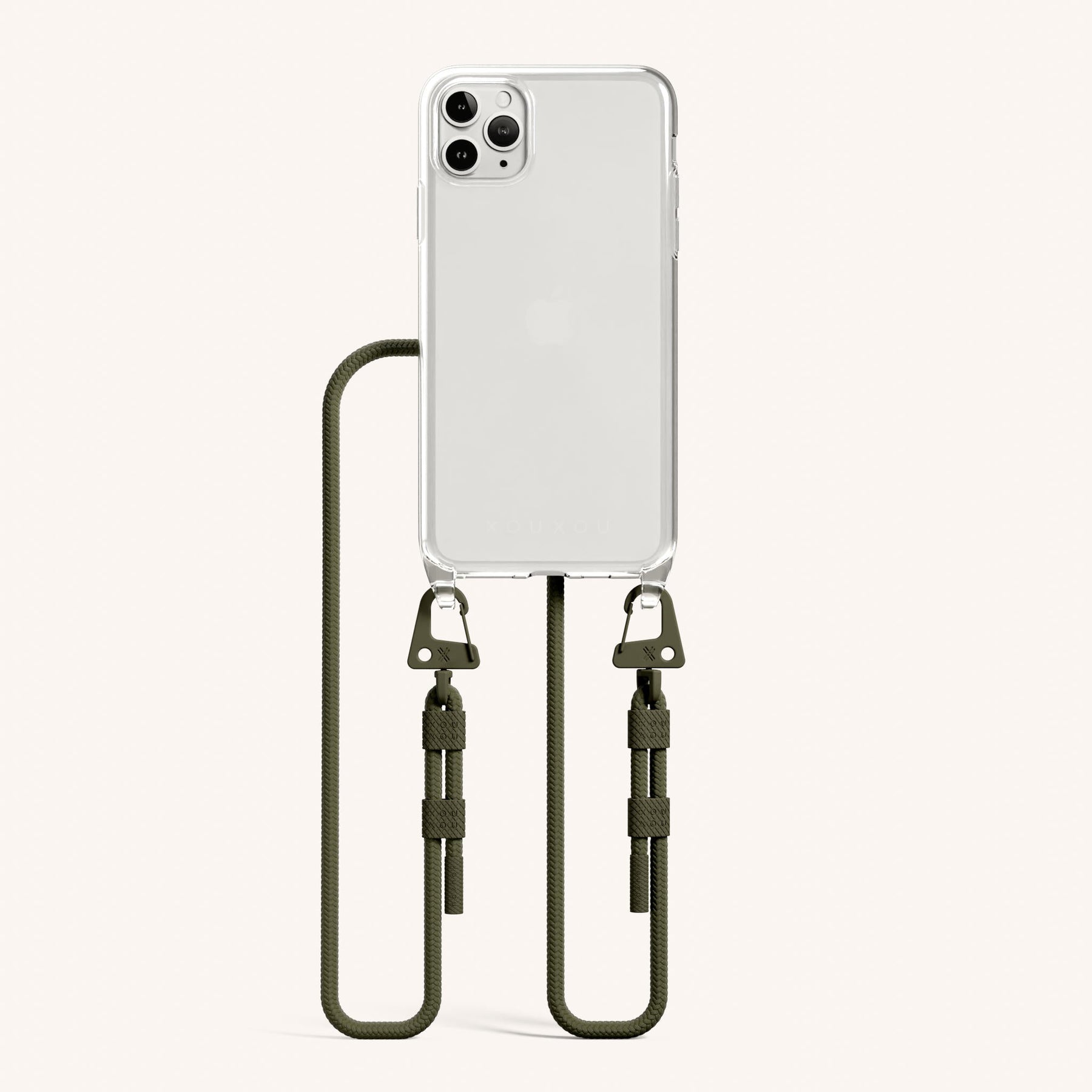 Handykette mit Karabinerband in Transparent + Moos