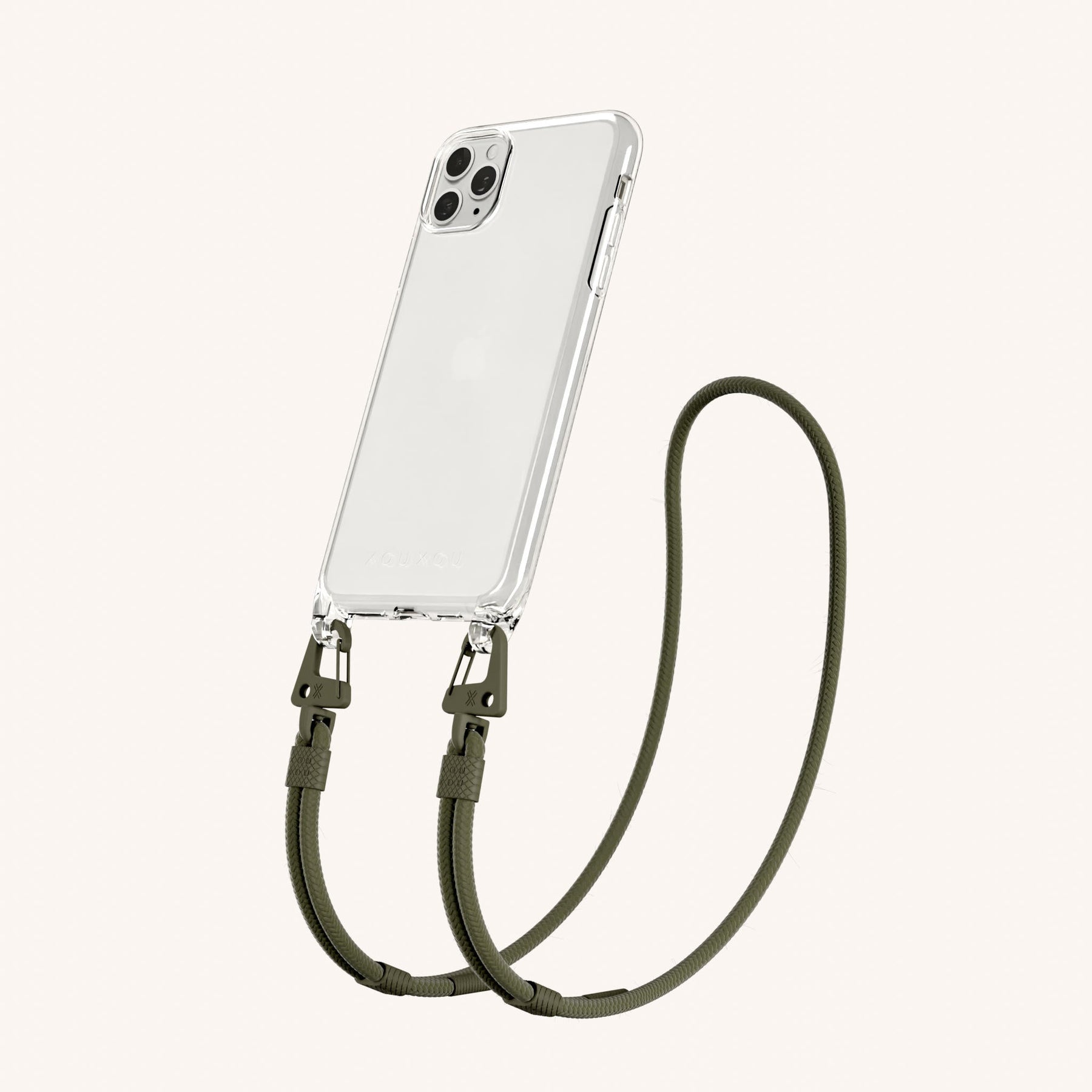 Handykette mit Karabinerband in Transparent + Moos