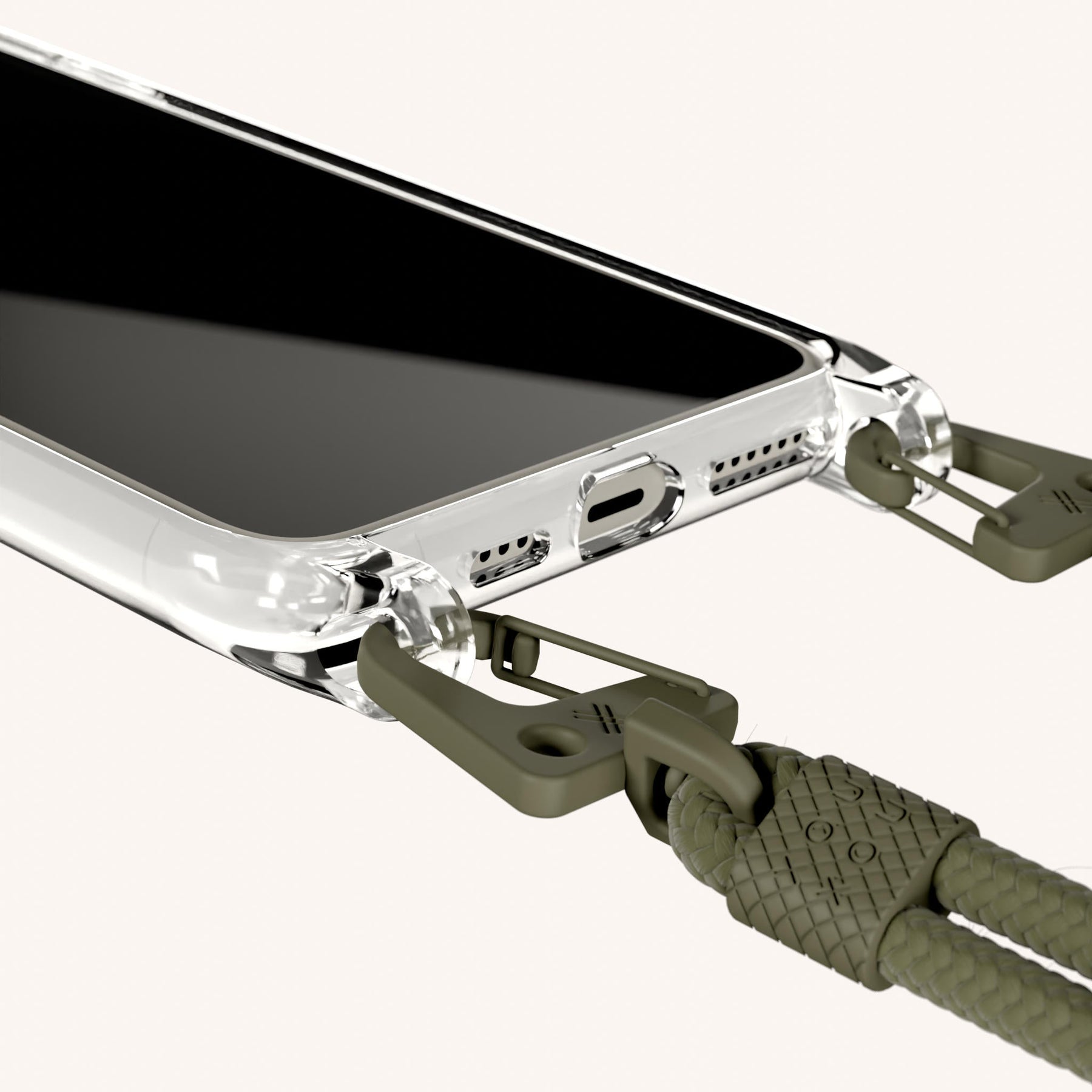 Handykette mit Karabinerband in Transparent + Moos