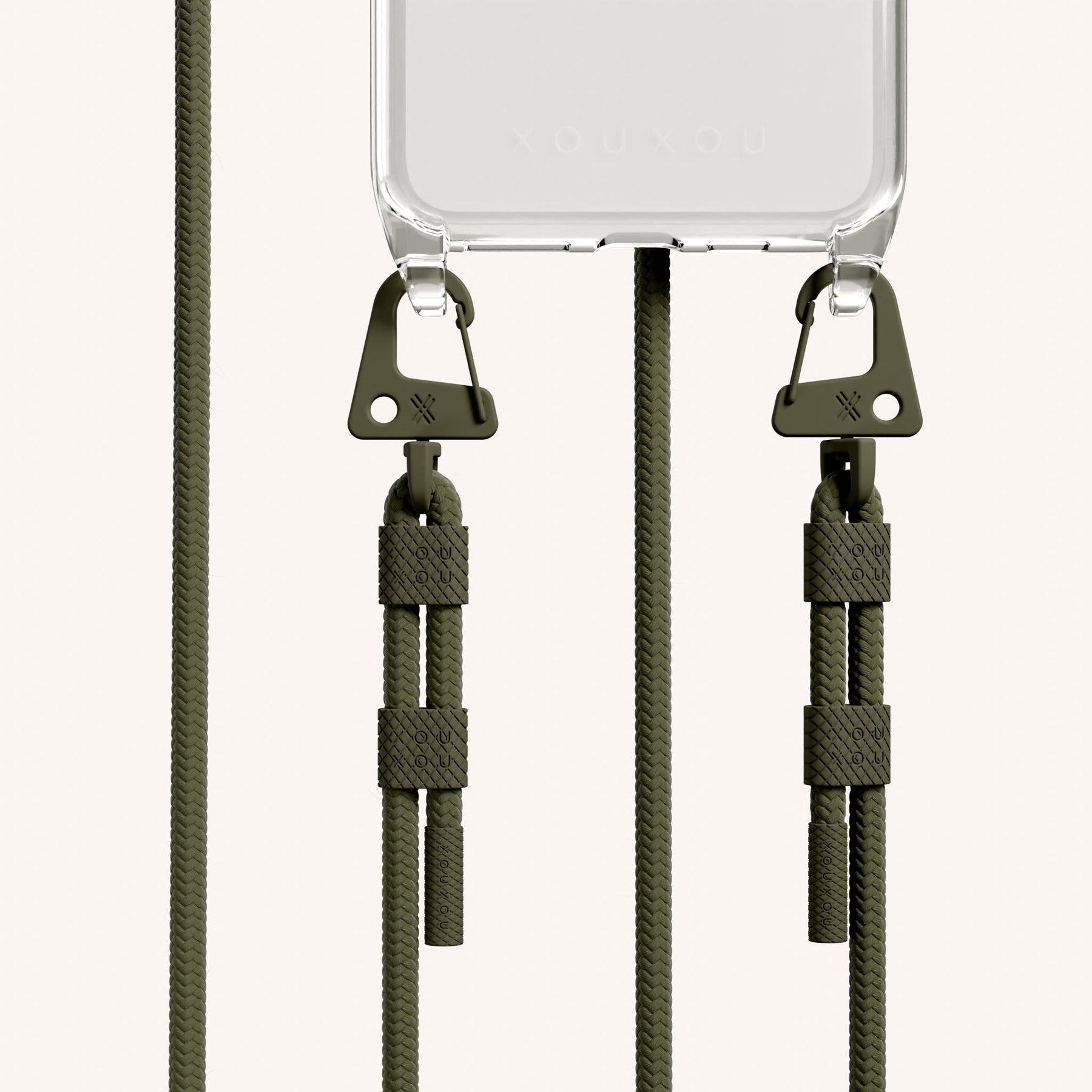 Handykette mit Karabinerband in Transparent + Moos