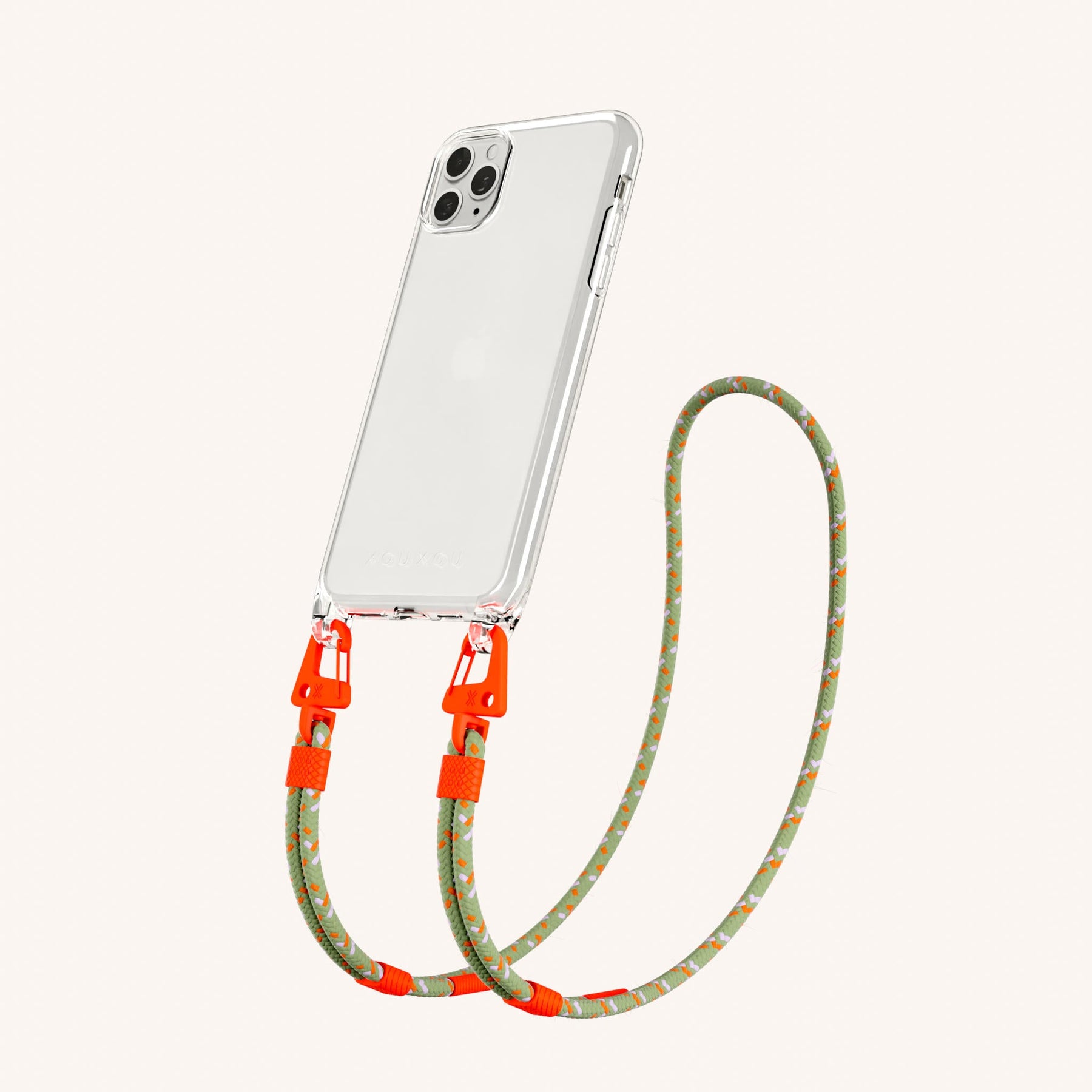 Handykette mit Karabinerband in Transparent + Orange Kamouflage