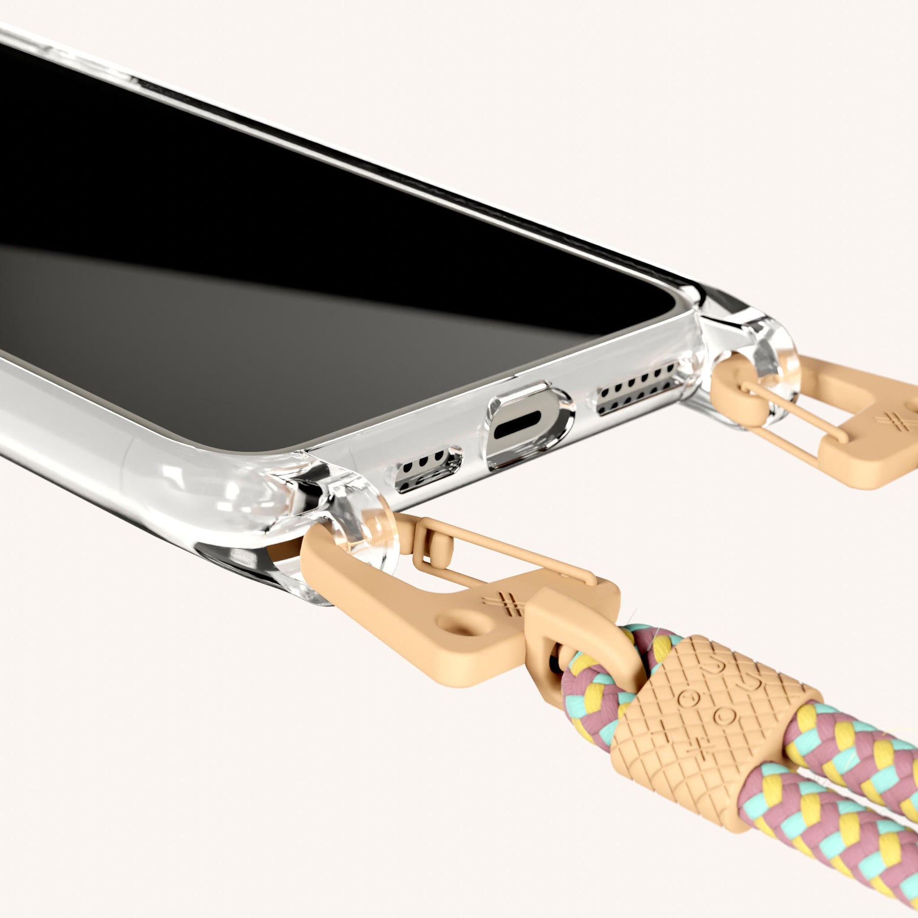 Handykette mit Karabinerband in Transparent + Palm Springs