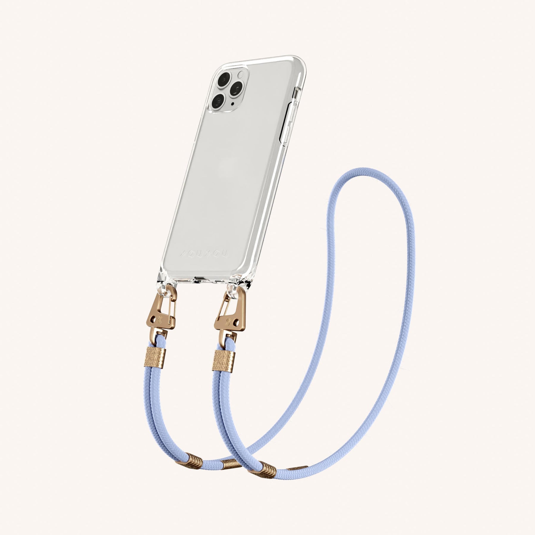 Handykette mit Karabinerband in Transparent + Baby Blau